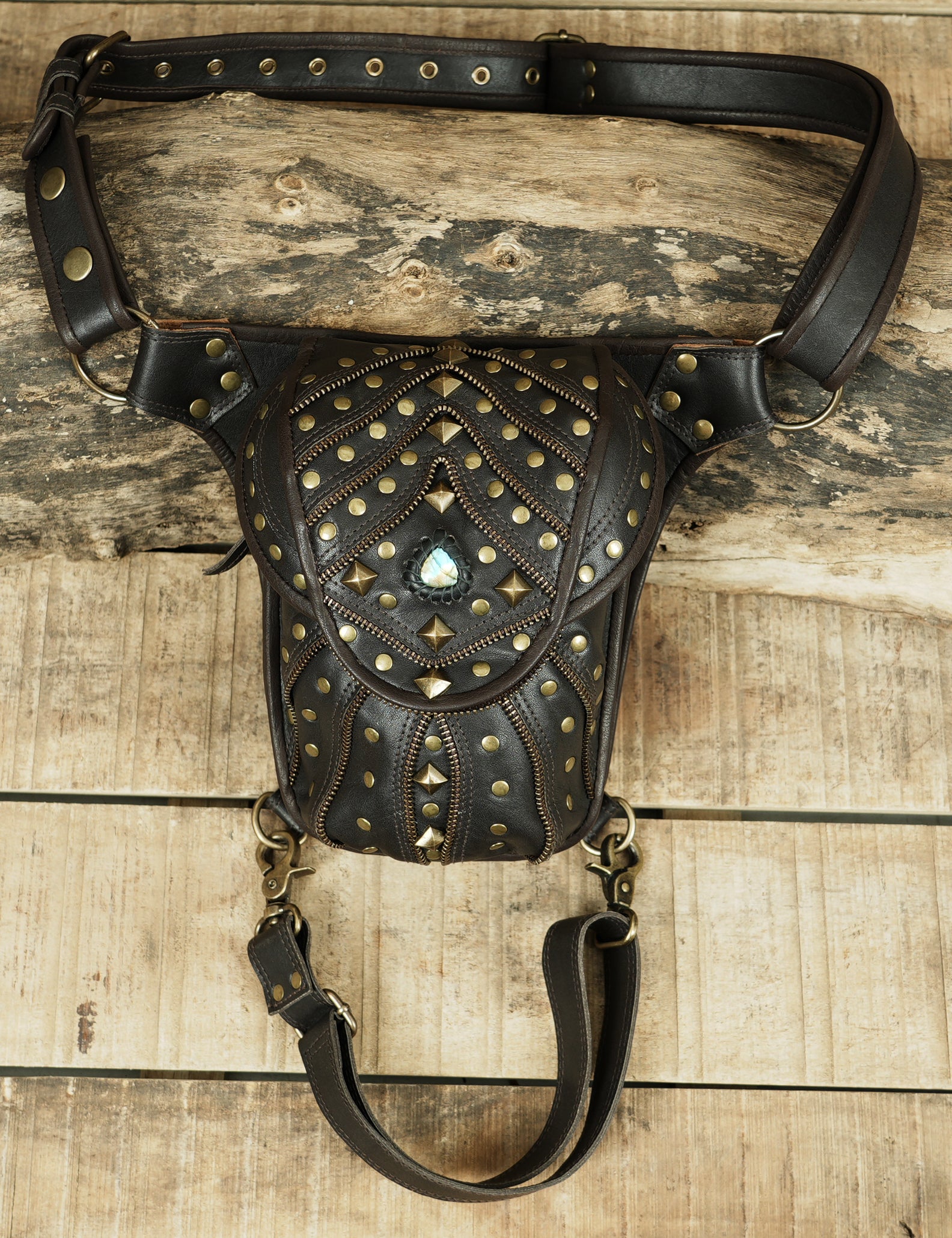 Handmade leather waist thigh belt with decorative studs