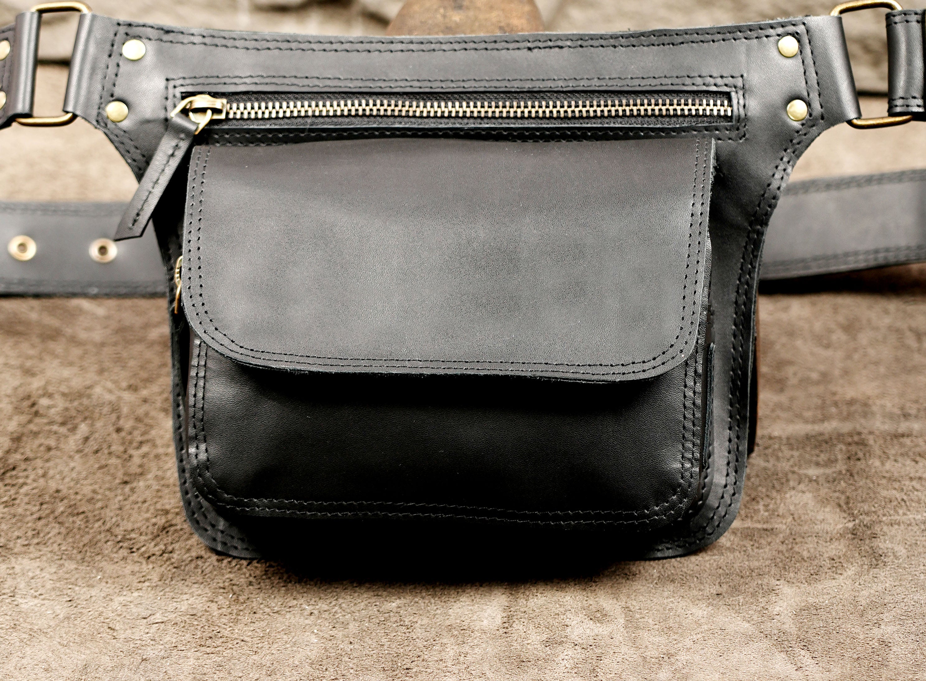 Minimalist black leather fanny pack for everyday wear