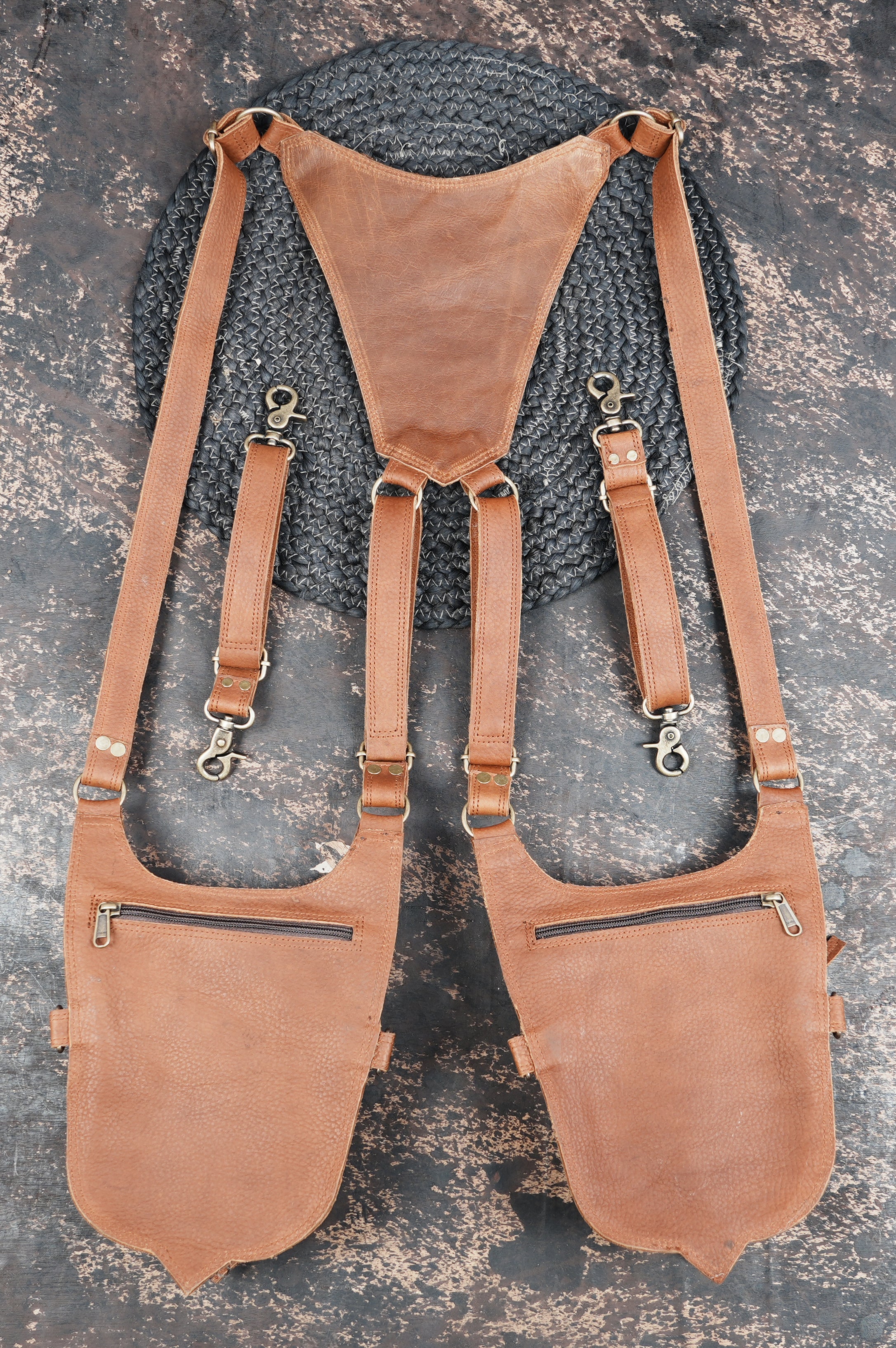 Handmade Leather Shoulder Holster with Dual Utility Pouches For Unisex || Brown Leather Utility Shoulder Holster for Daily Use (LT/AB/HLS/6123)