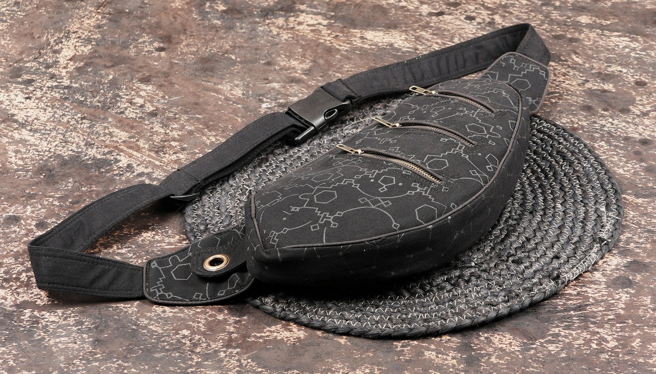 Handmade cotton shoulder belt bag with adjustable strap