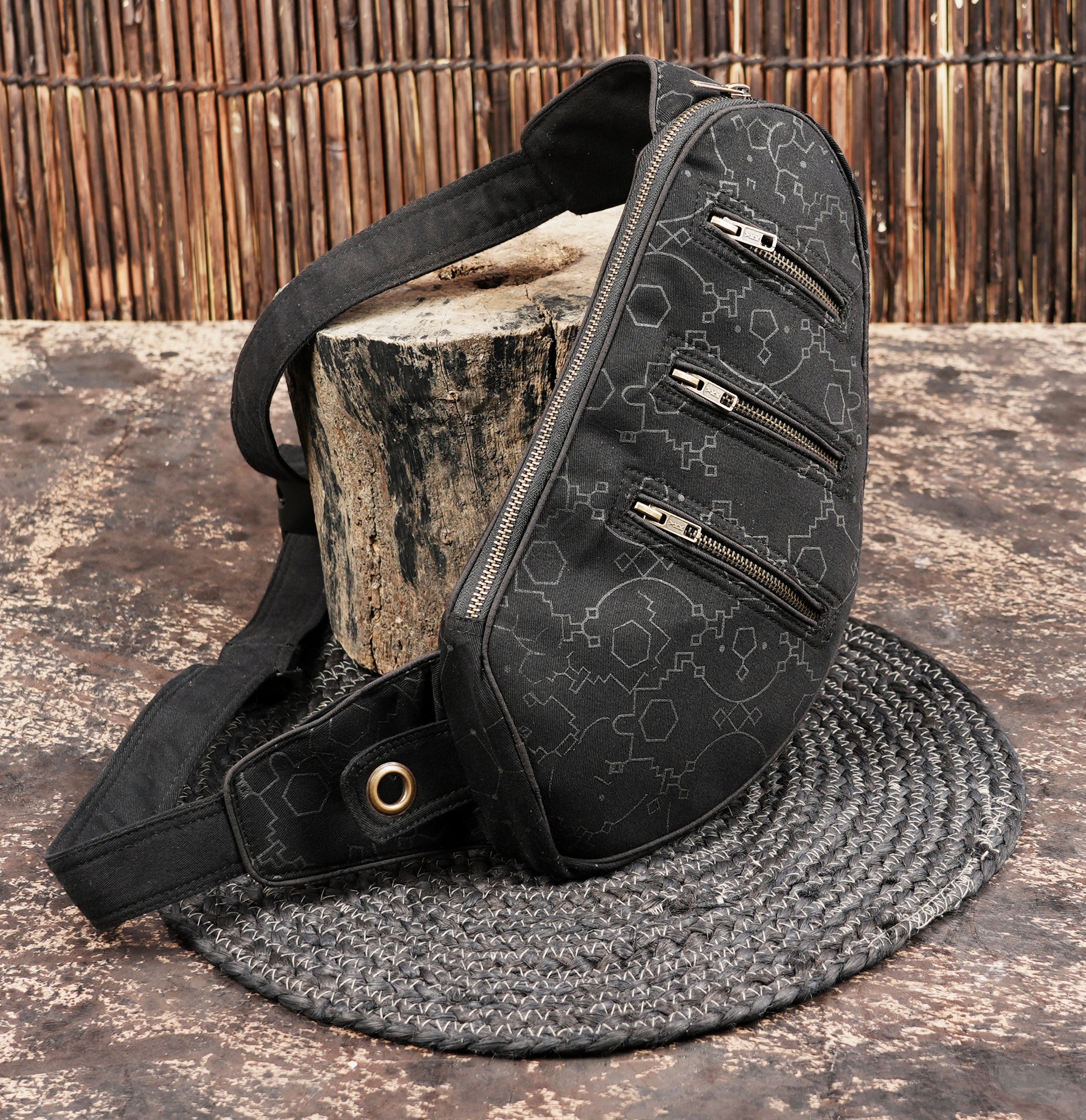 Adjustable black cotton shoulder belt with durable hardware