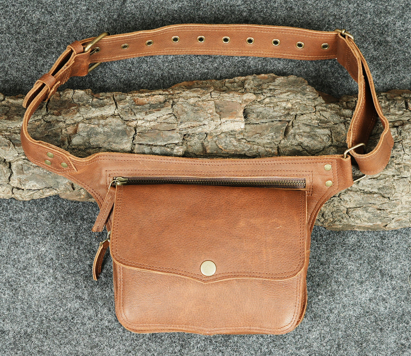 Classic black leather waist belt with small carry pouch