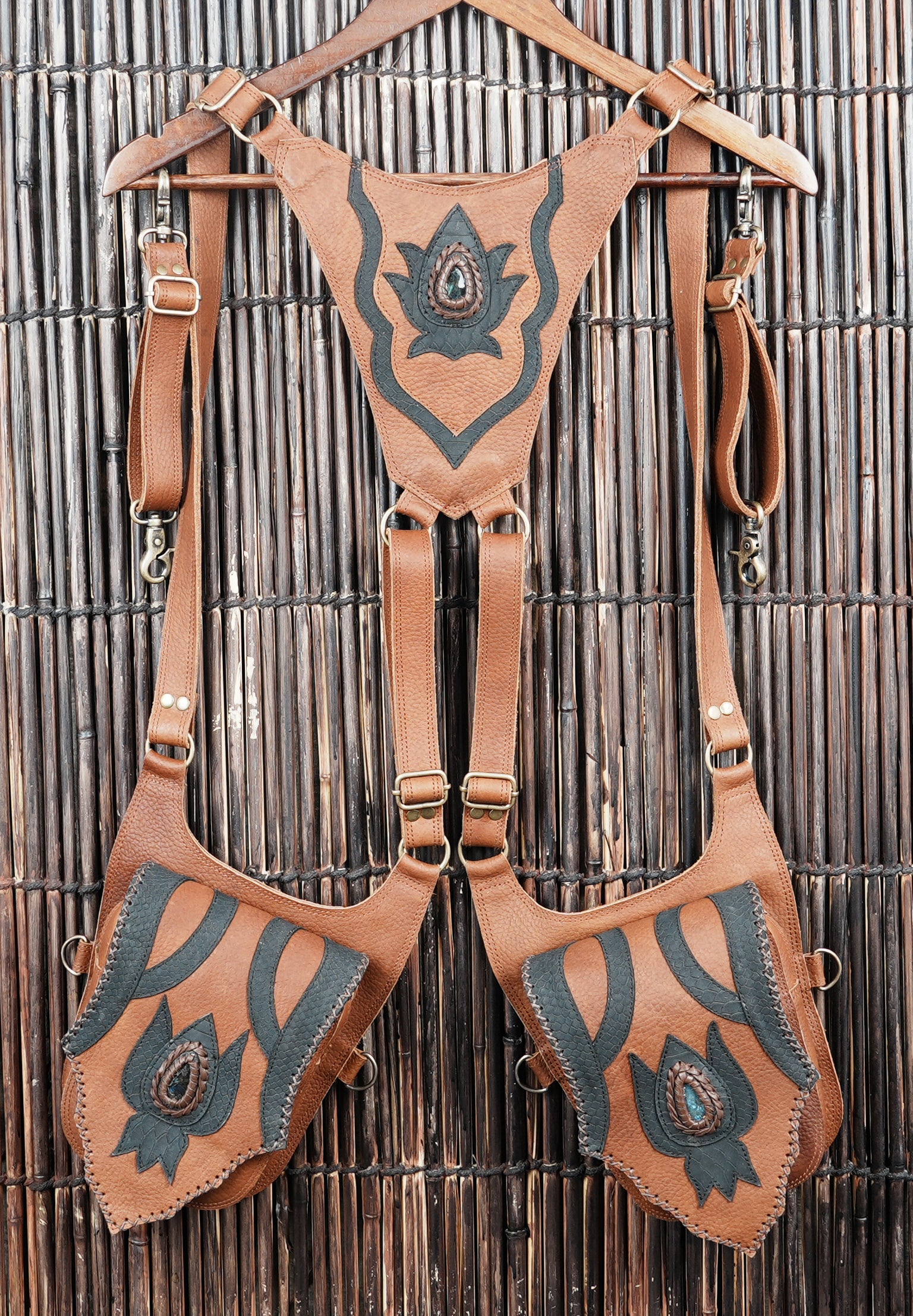 Handmade Leather Shoulder Holster with Dual Utility Pouches For Unisex || Brown Leather Utility Shoulder Holster for Daily Use (LT/AB/HLS/6123)