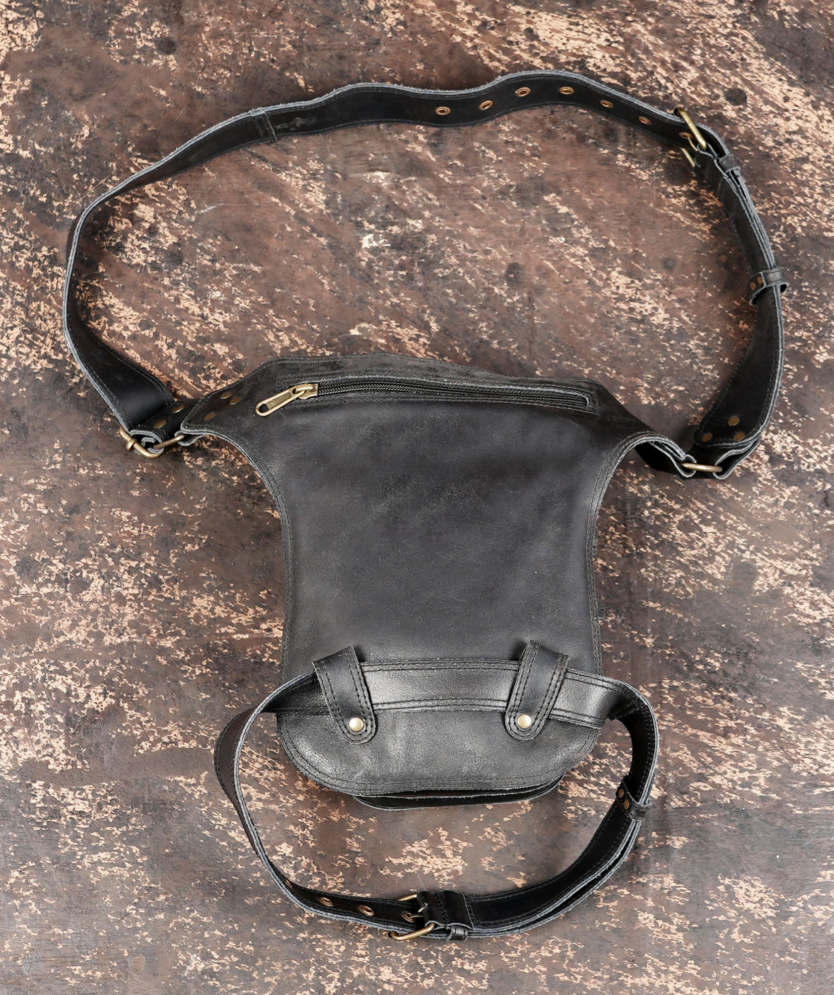 Leather harness waist belt with compact storage pouch