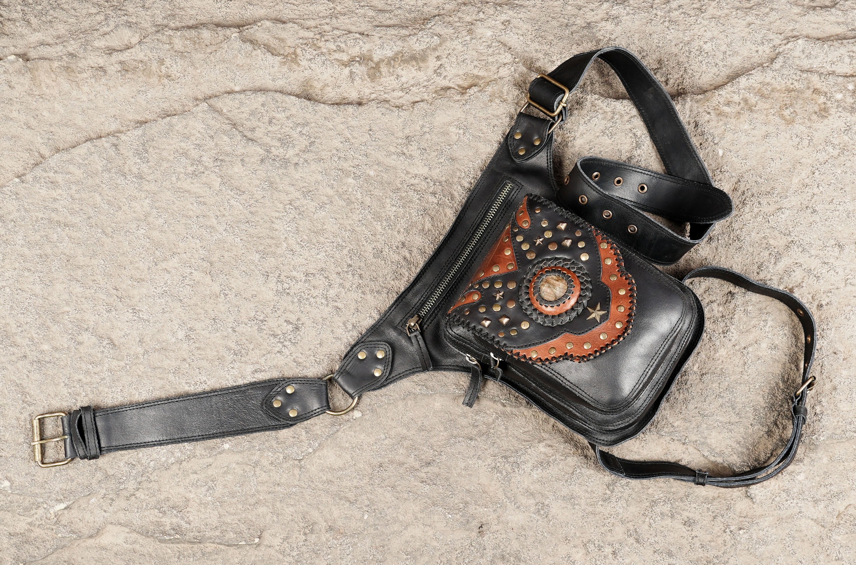 Adjustable leather utility belt with thigh support strap