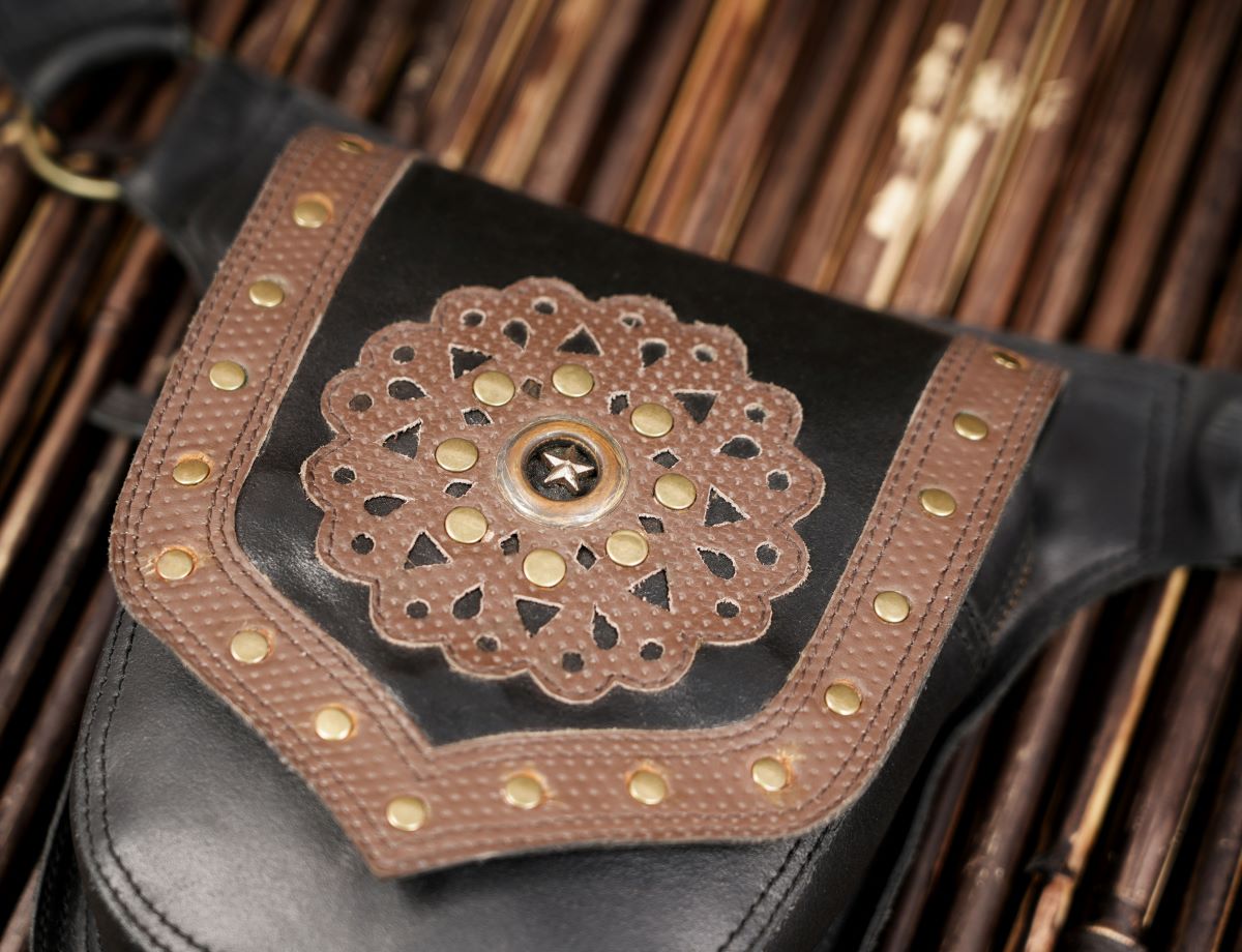 Black leather utility waist pouch