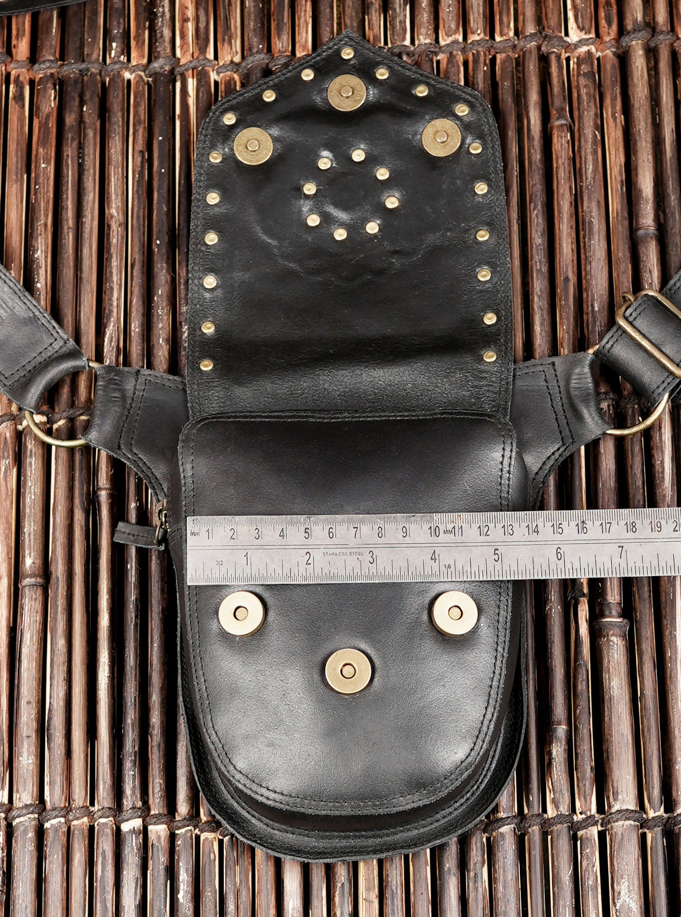 Leather waist pack with decorative front flap