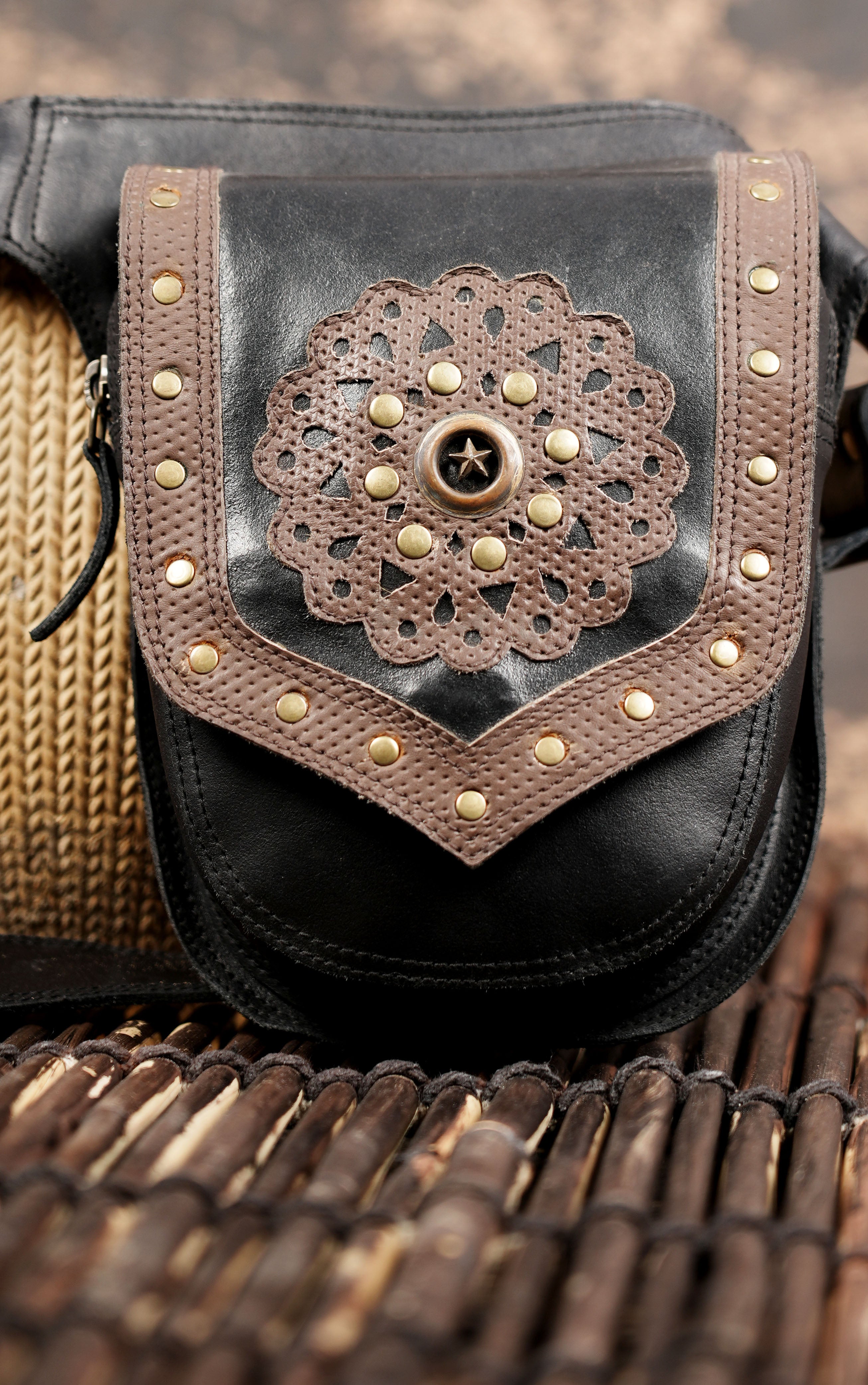 Bohemian leather waist pouch belt