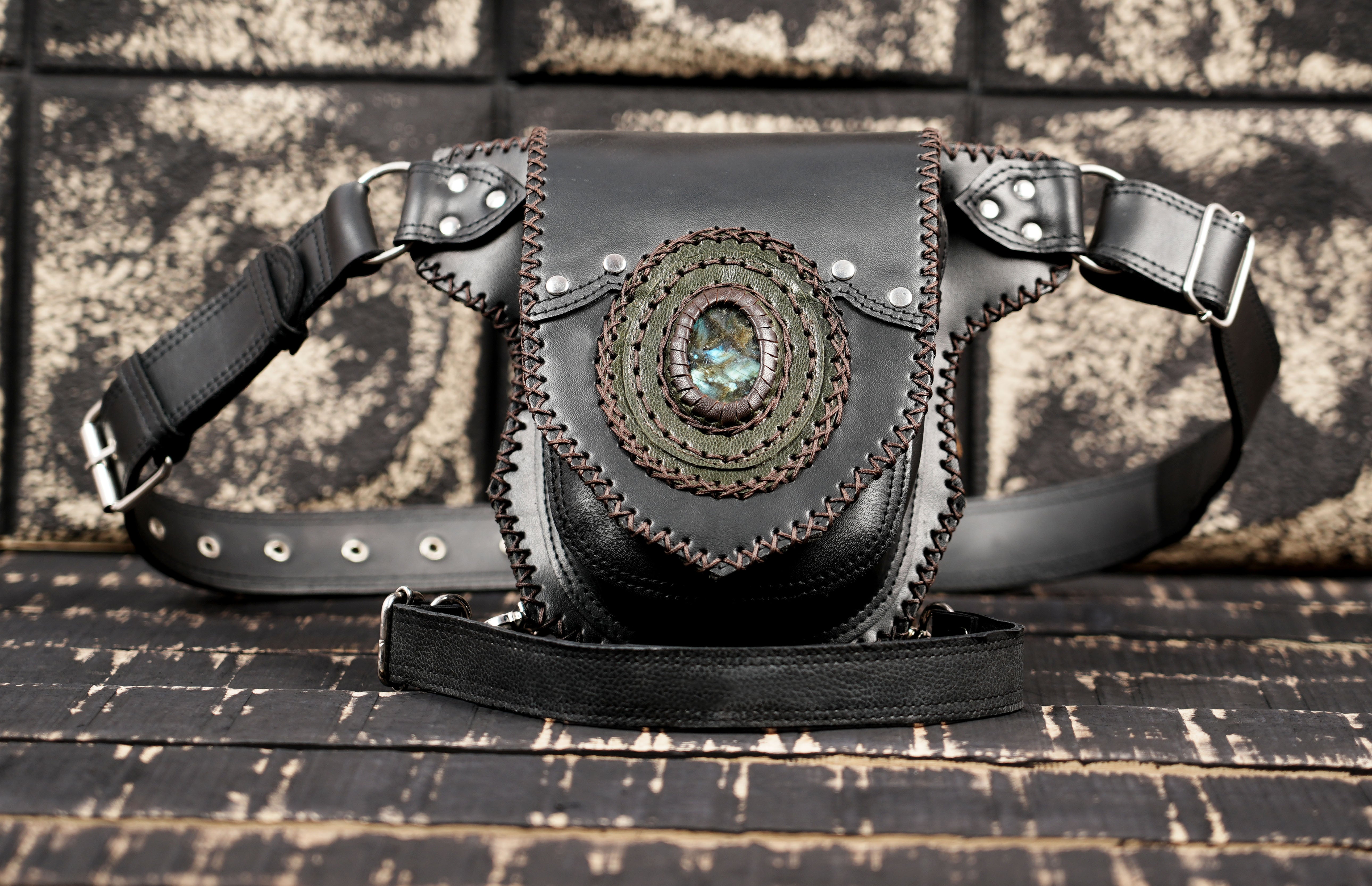 Artisan leather waist thigh harness with adjustable buckle straps