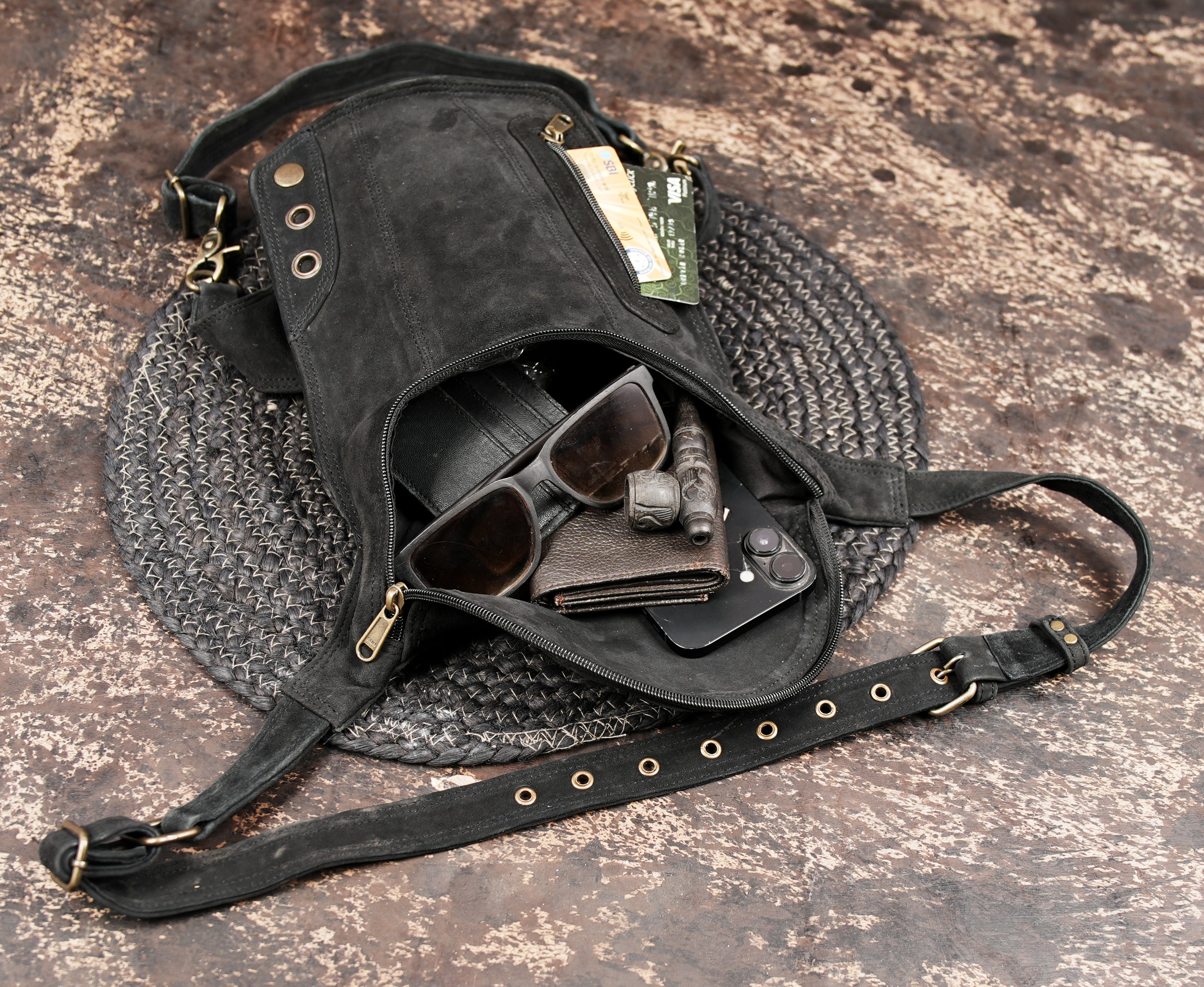 Handcrafted Leather Waist Thigh Belt with Utility Zipper Pouch || Leather Utility Waist Thigh Belt for Travel and Biking (LT/AB/WBTS/6007)