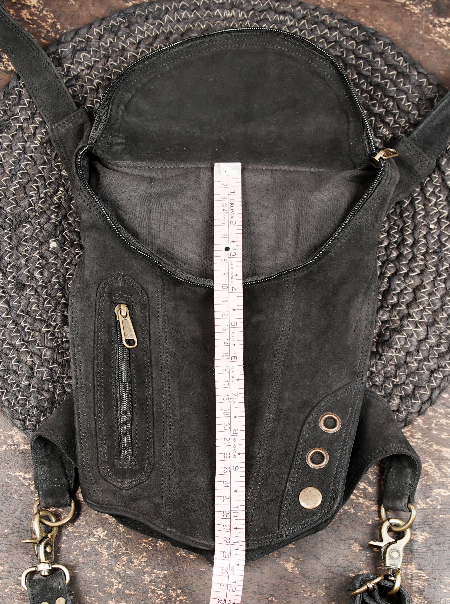 Leather thigh belt bag for hands free movement