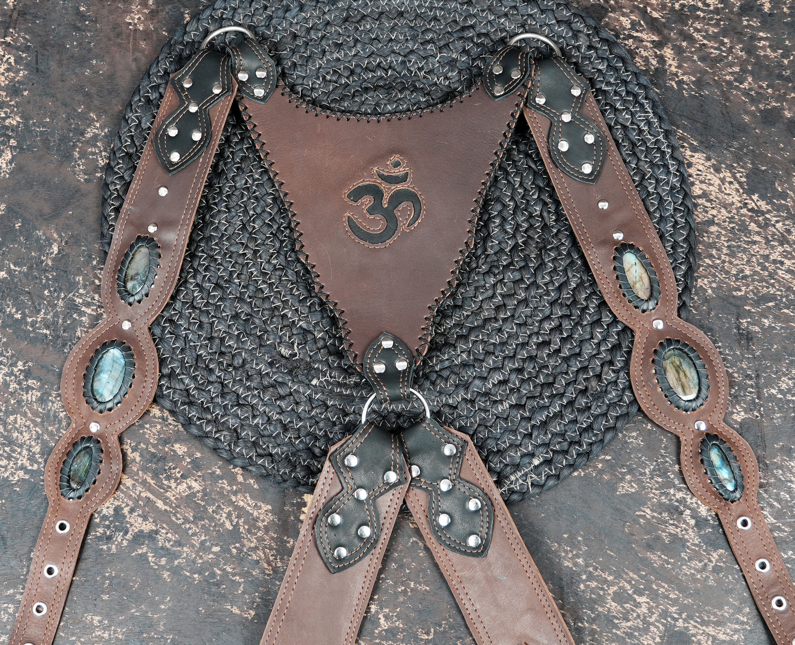 Genuine leather shoulder holster set with adjustable belts and pouches