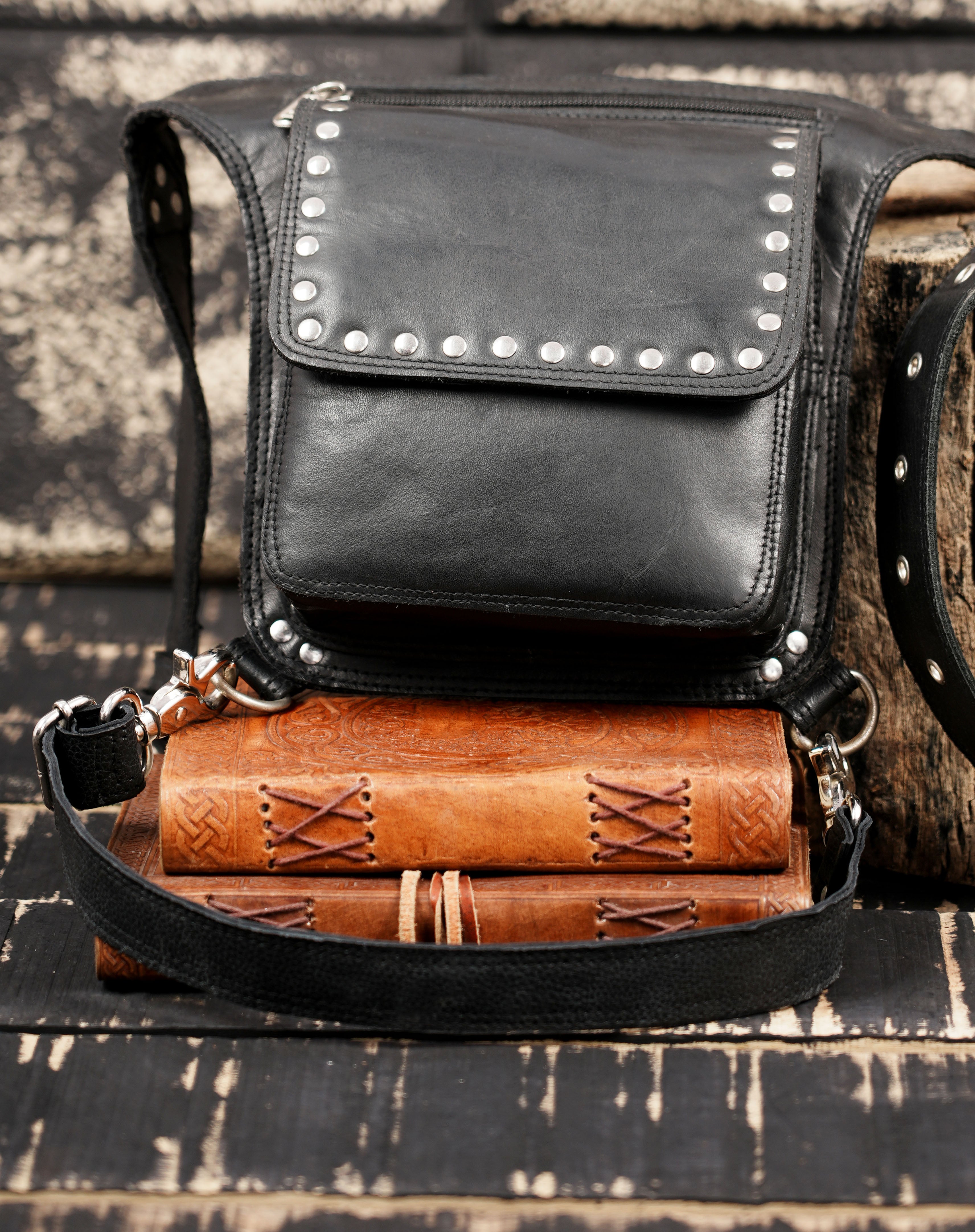 Durable leather waist thigh harness for outdoor use