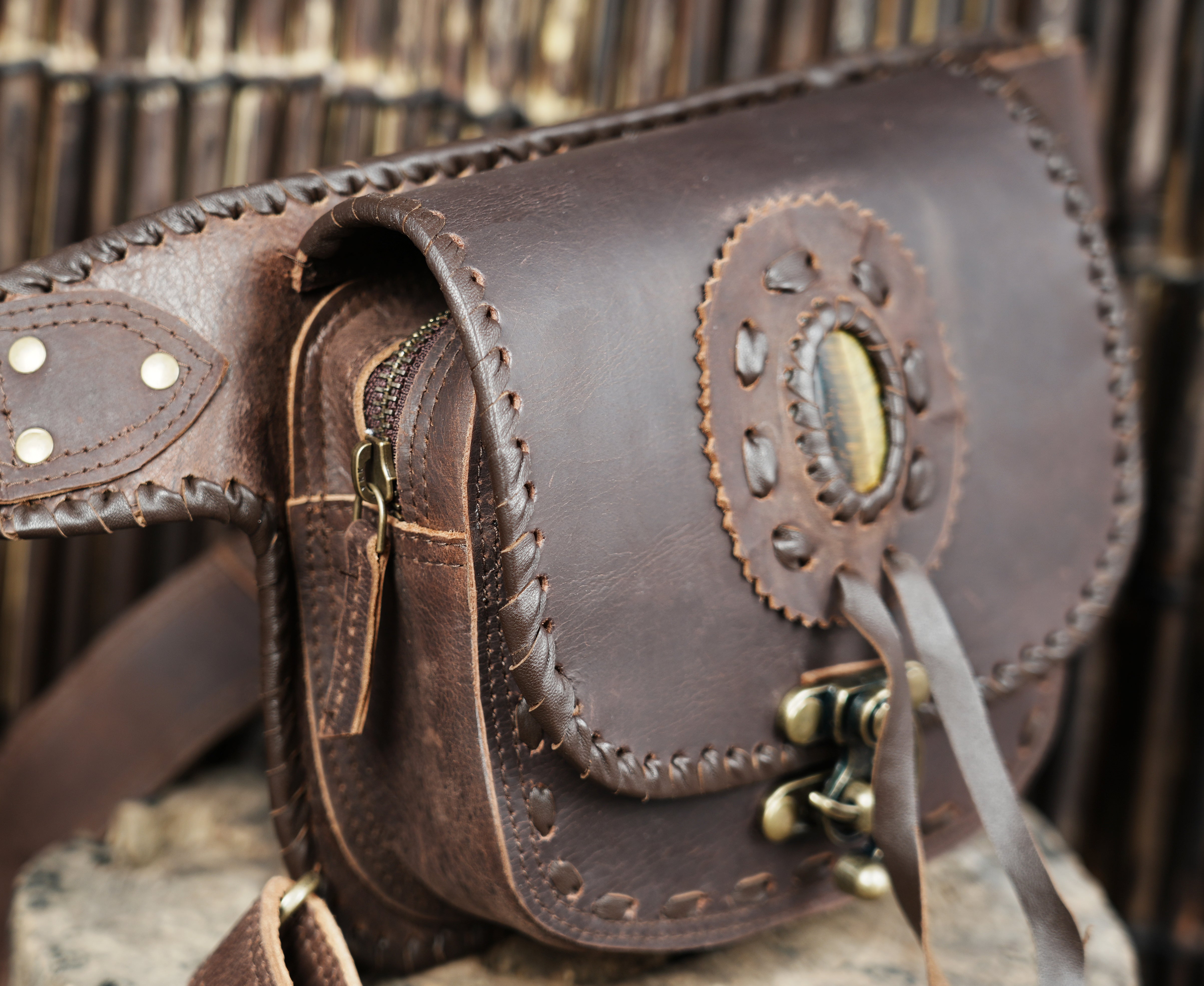 Handmade leather waist thigh belt with front pouch || Brown leather thigh belt bag with front flap pouch (LT/AB/WBTS/6045)