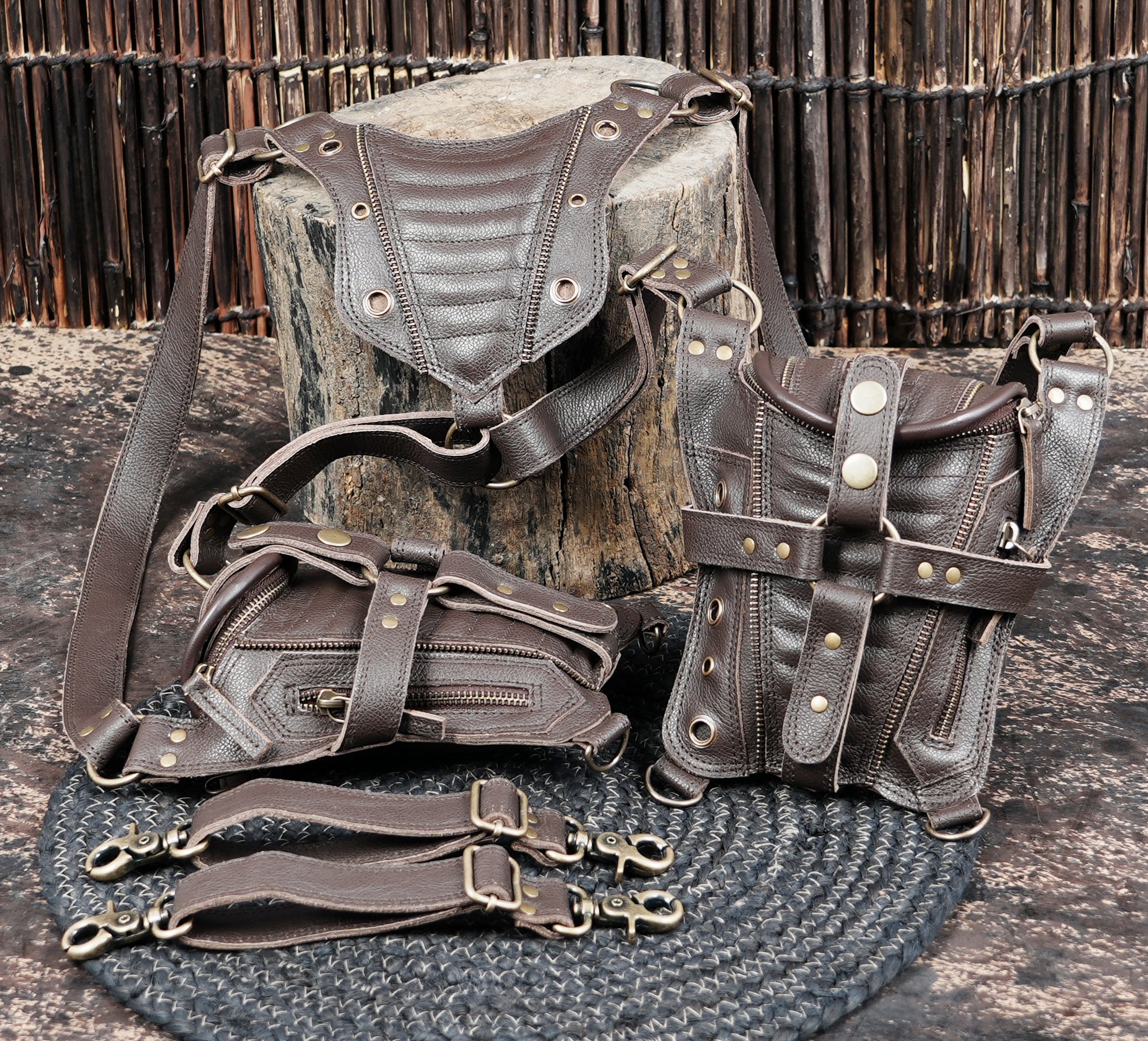 Handmade Leather Shoulder Holster with Dual Zipper Pouches || Handcrafted Leather Shoulder Holster with Metal Hardware (LT/AB/HLS/6124)