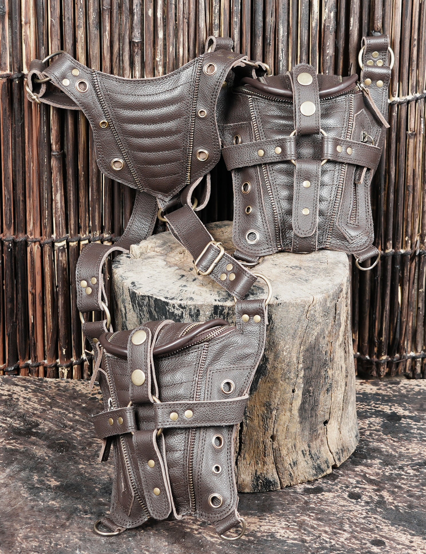 Handmade Leather Shoulder Holster with Dual Zipper Pouches || Handcrafted Leather Shoulder Holster with Metal Hardware (LT/AB/HLS/6124)