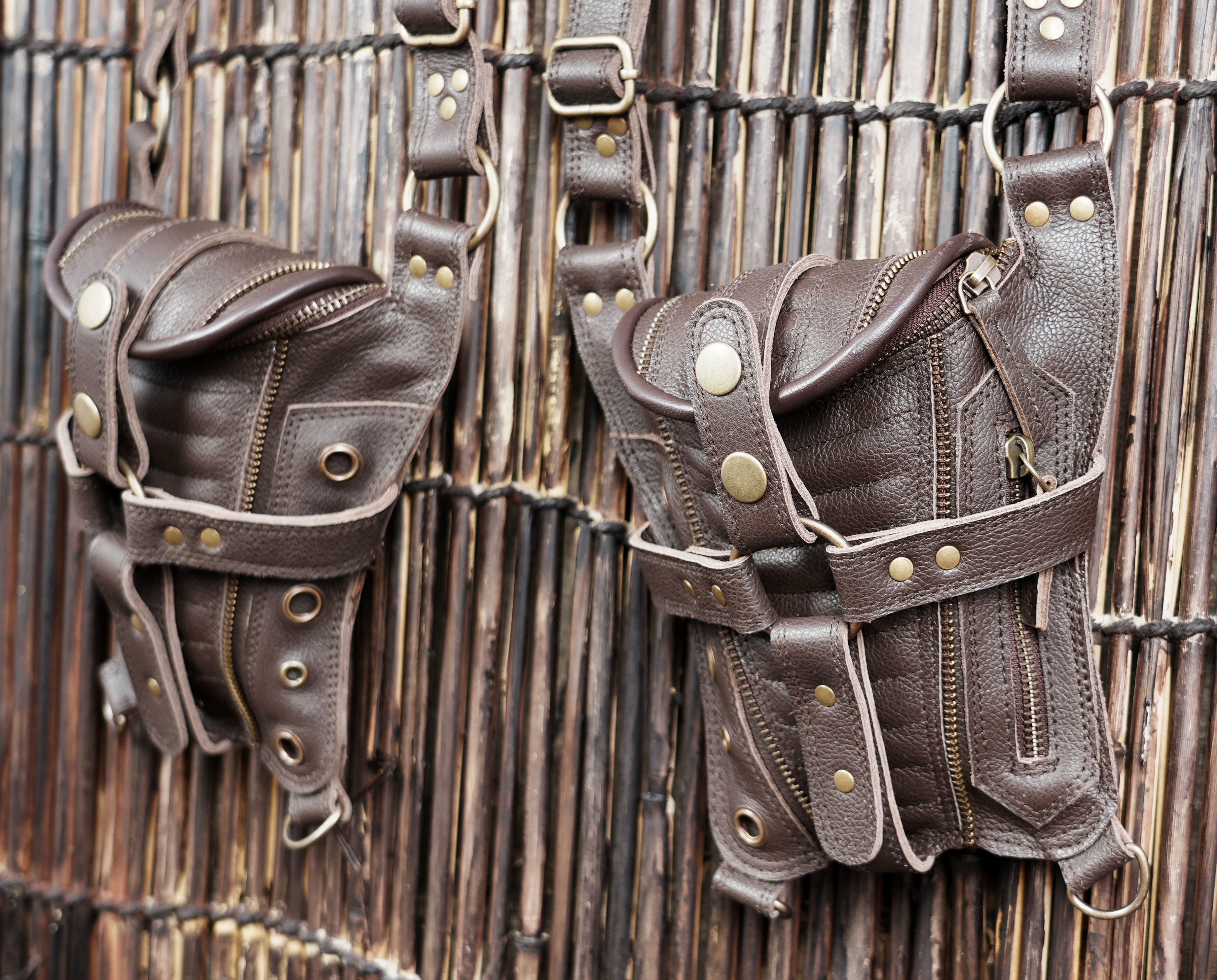 Handmade Leather Shoulder Holster with Dual Zipper Pouches || Handcrafted Leather Shoulder Holster with Metal Hardware (LT/AB/HLS/6124)