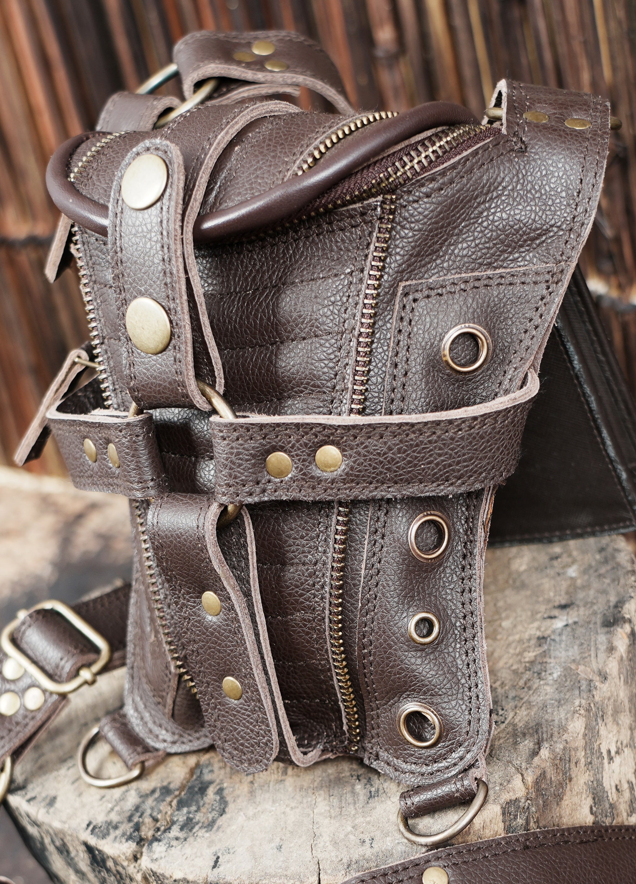 Handmade Leather Shoulder Holster with Dual Zipper Pouches || Handcrafted Leather Shoulder Holster with Metal Hardware (LT/AB/HLS/6124)