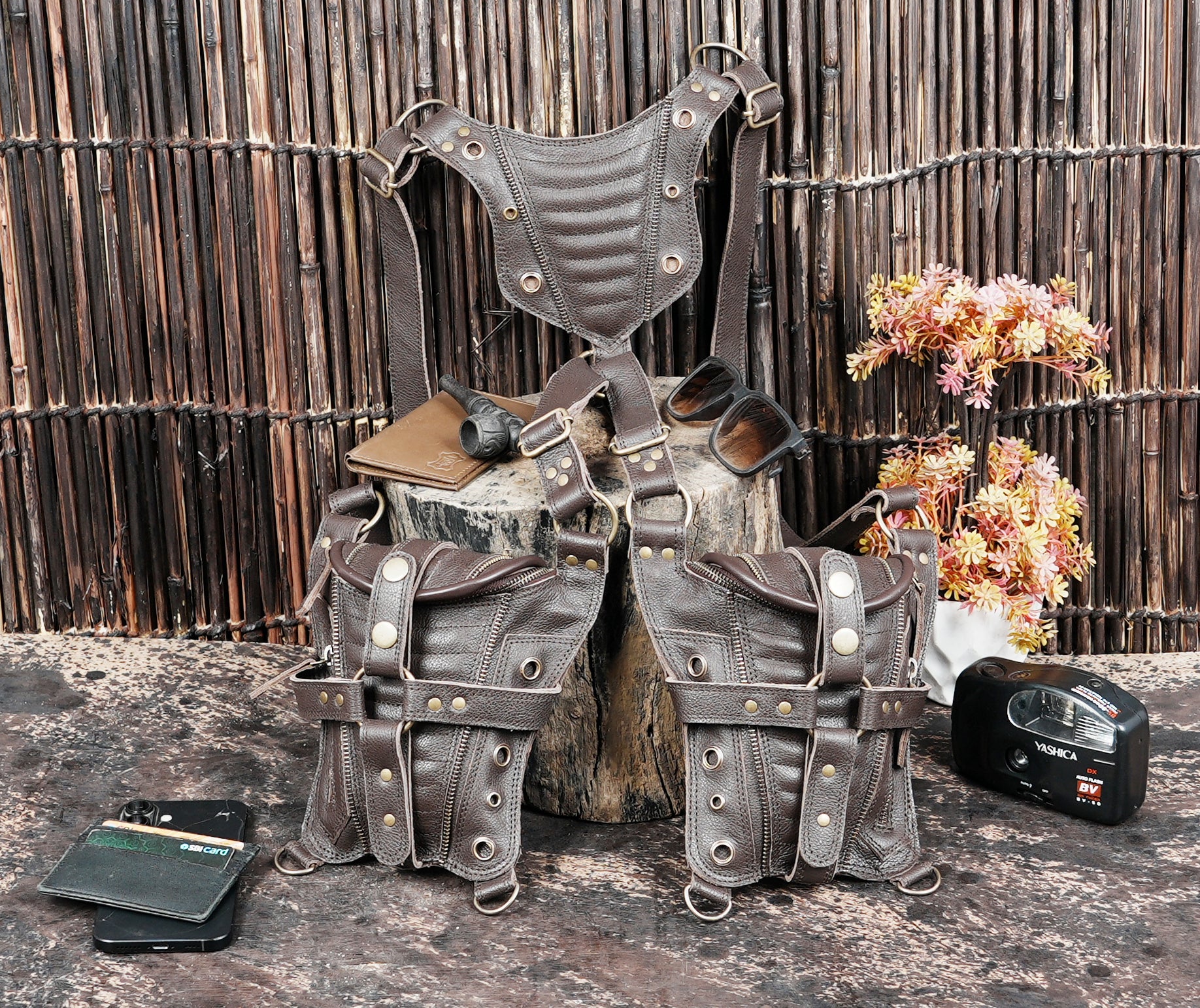 Handmade Leather Shoulder Holster with Dual Zipper Pouches || Handcrafted Leather Shoulder Holster with Metal Hardware (LT/AB/HLS/6124)