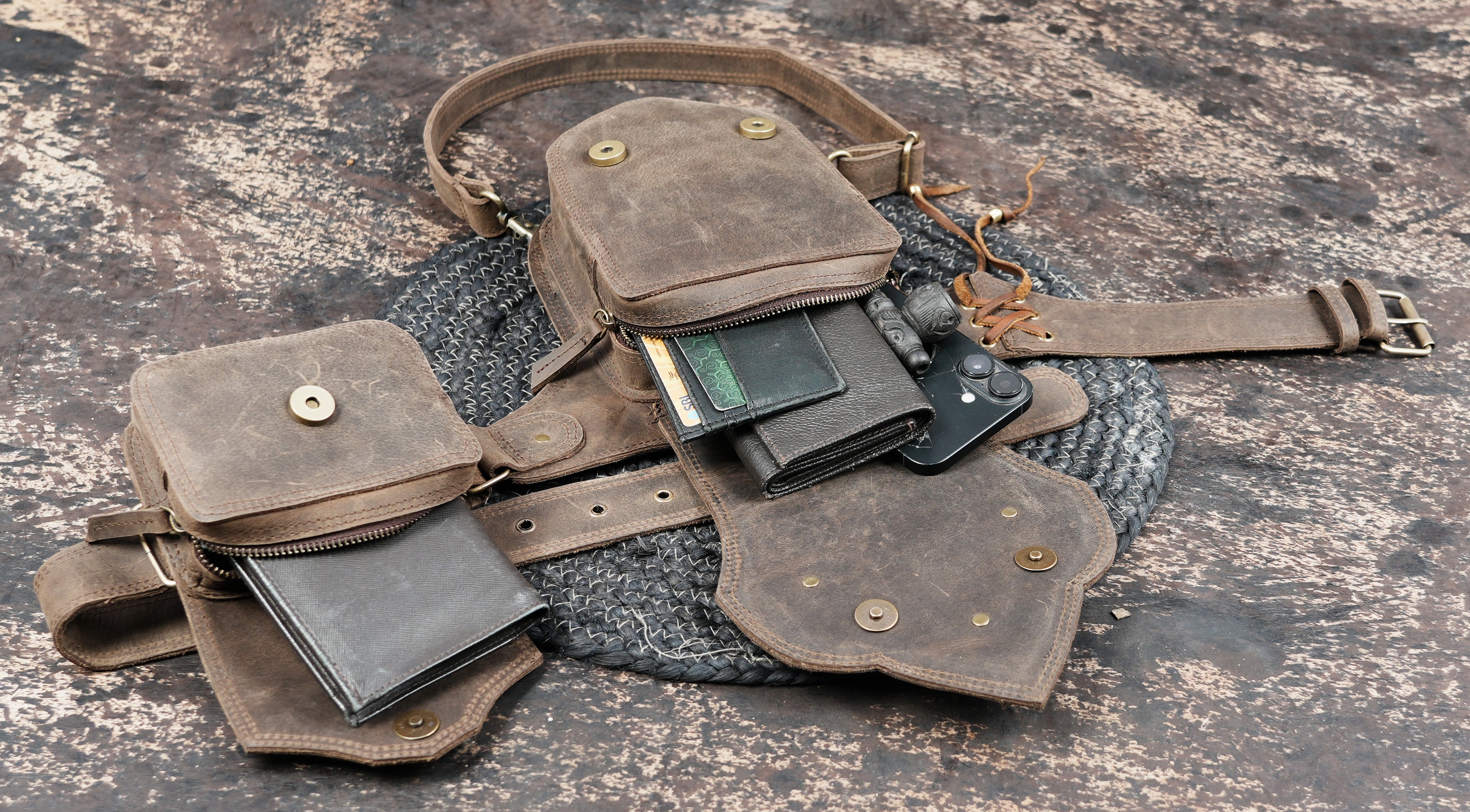 Gothic tribal leather thigh belt with adjustable fit