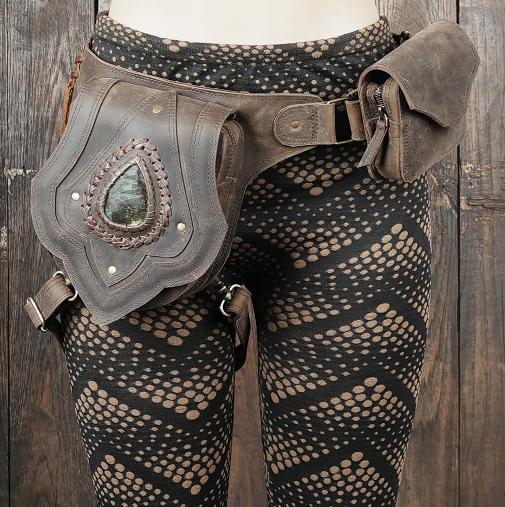Leather waist and thigh belt for outdoor and festival wear