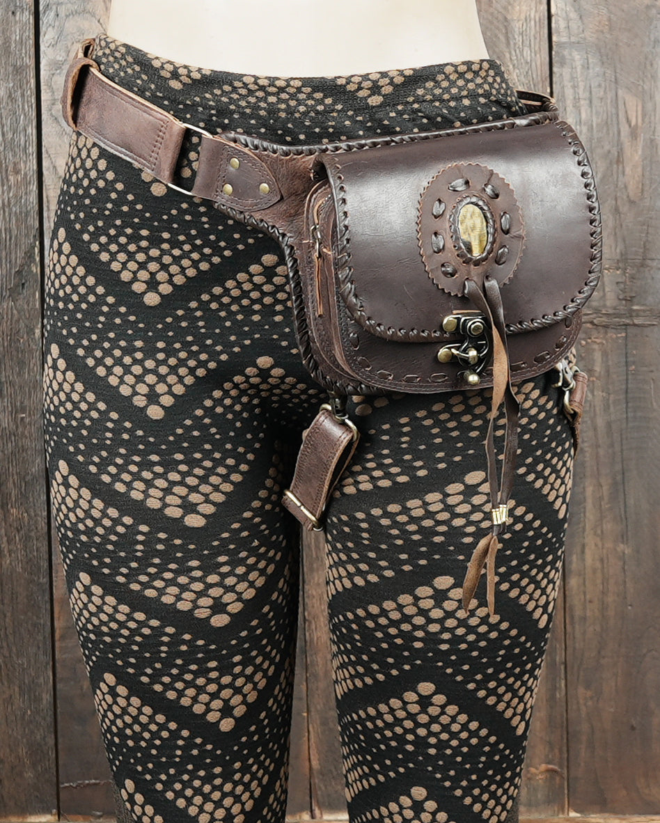 Handmade leather waist thigh belt with front pouch || Brown leather thigh belt bag with front flap pouch (LT/AB/WBTS/6045)