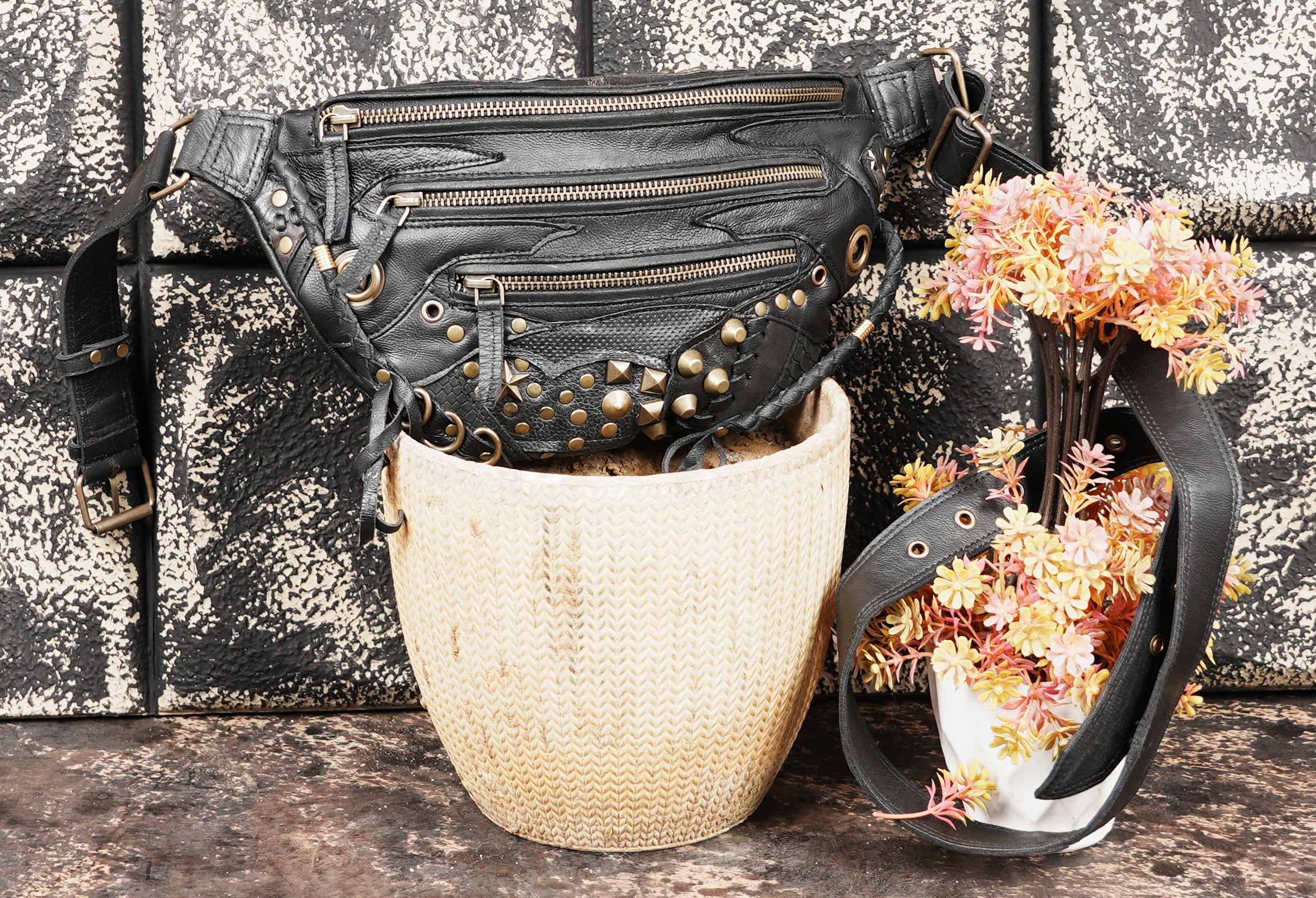 Leather shoulder belt bag for phone wallet and essentials