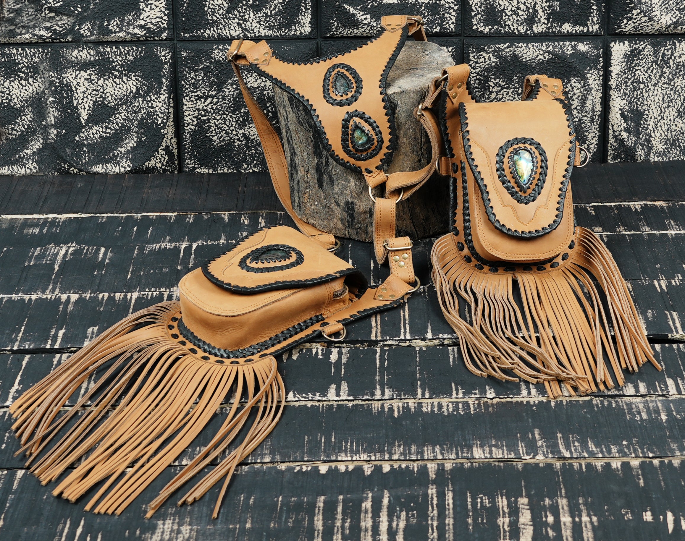 Adjustable leather harness holster for travel festivals and cosplay