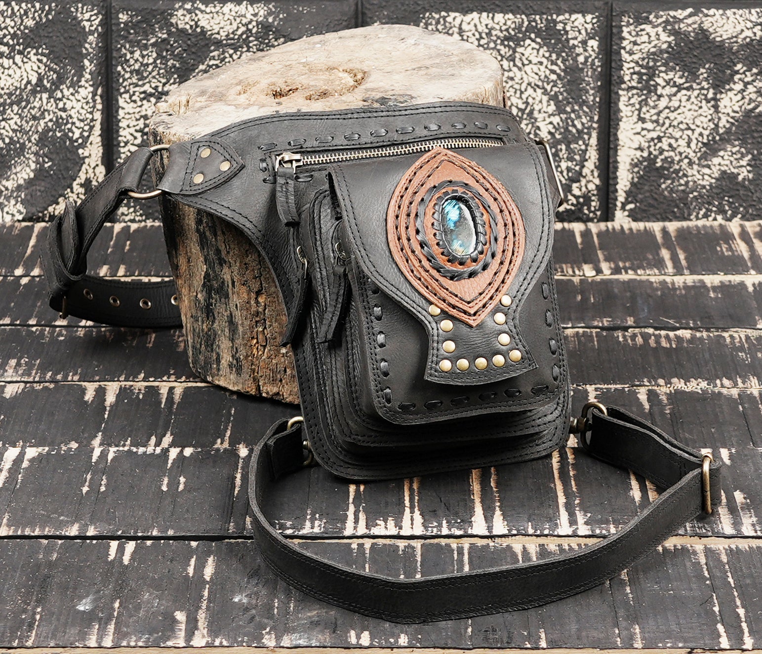 Handmade leather thigh belt for hands free utility wear