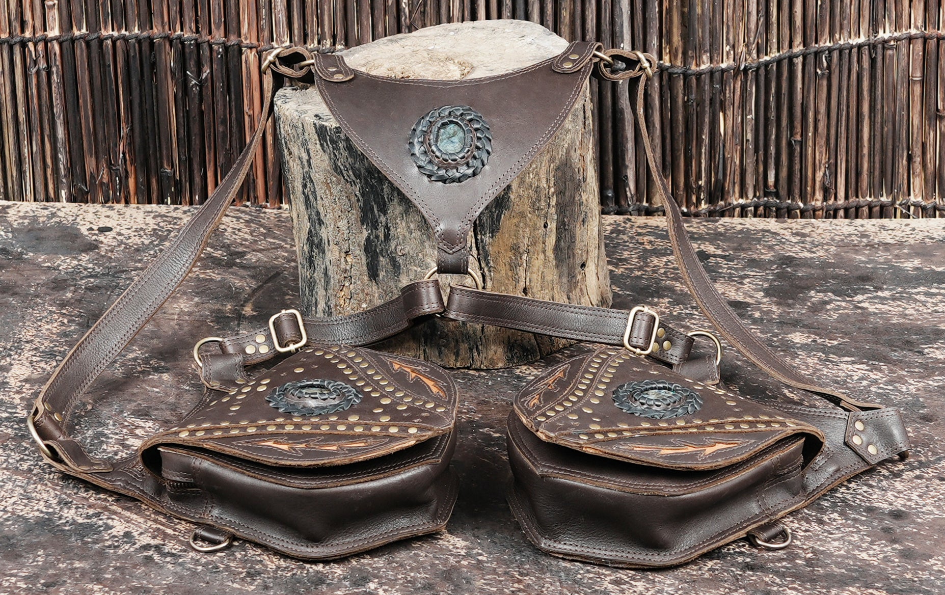 Adjustable leather harness holster for travel and festivals