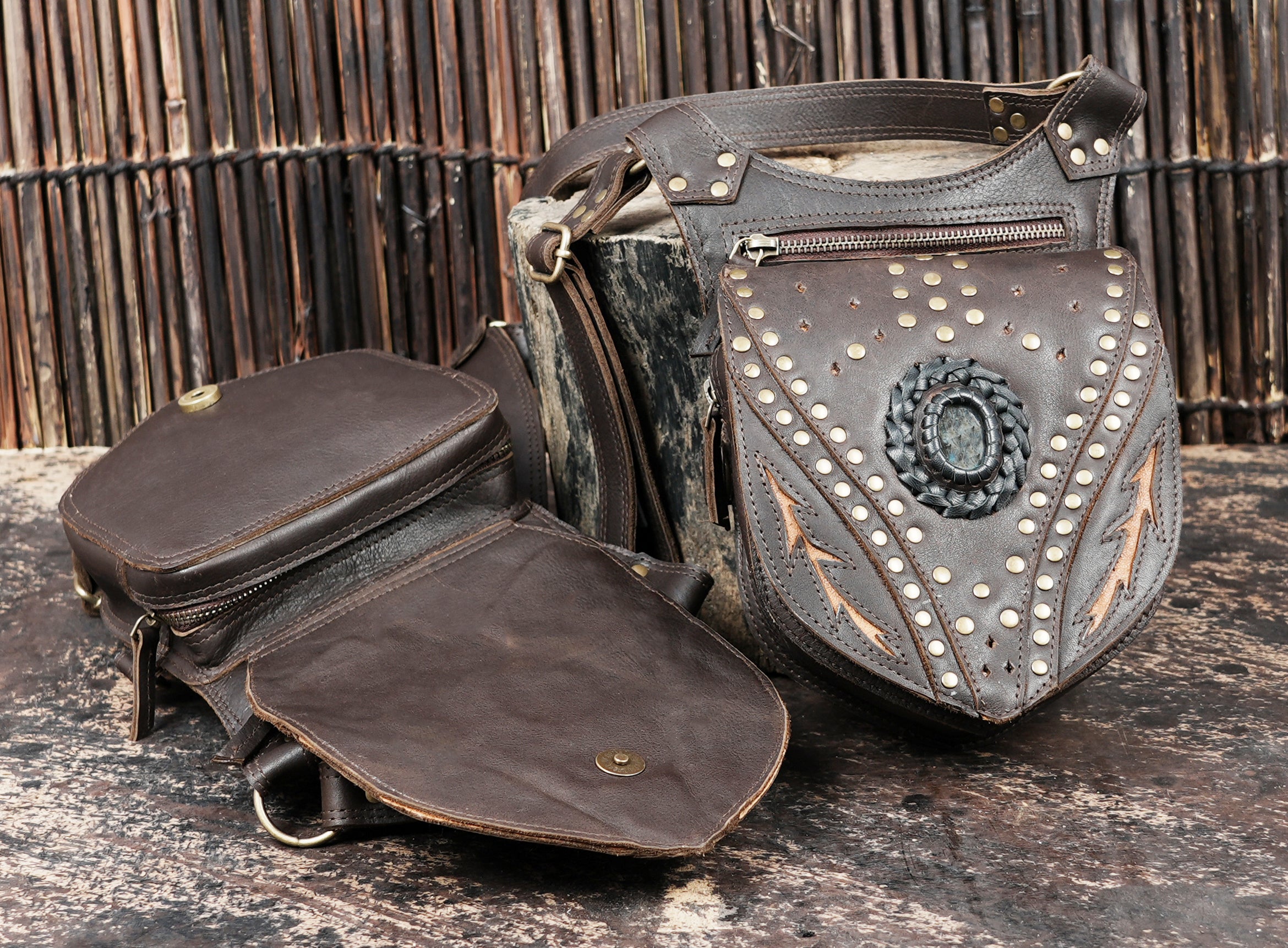 Bohemian leather holster bag for phone wallet and essentials