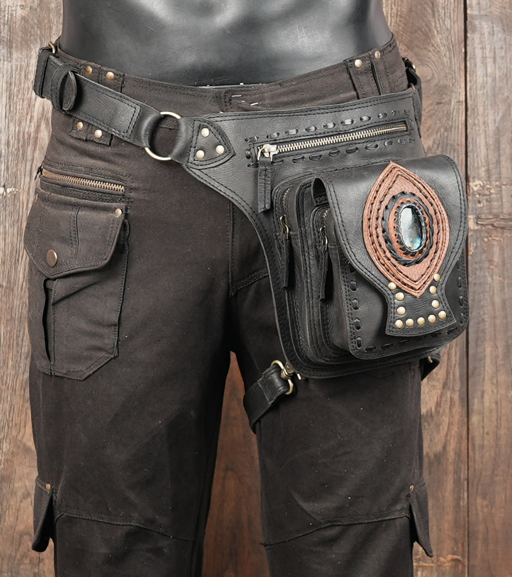 Leather thigh belt with adjustable waist and leg fitting