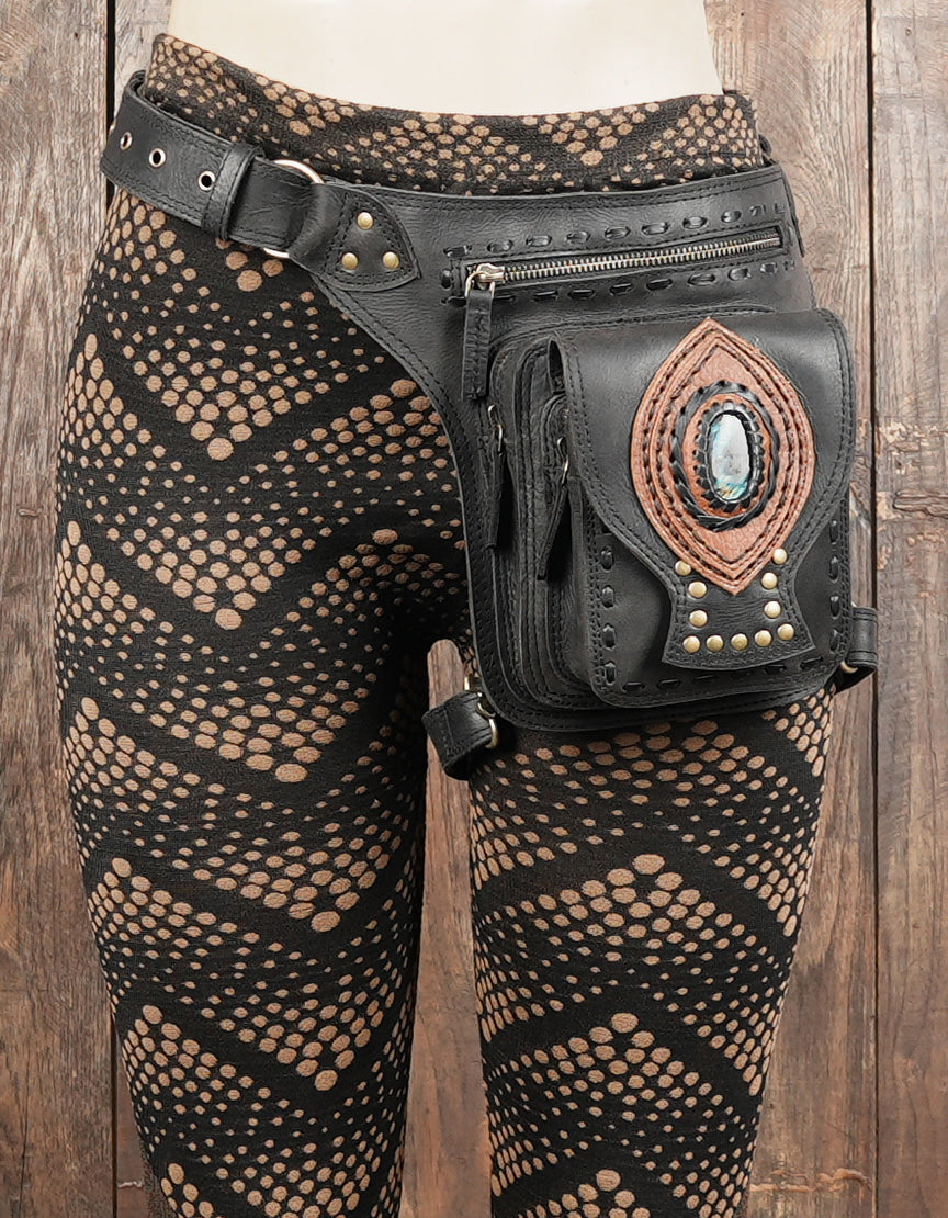 Stylish black leather thigh belt for daily and festival wear