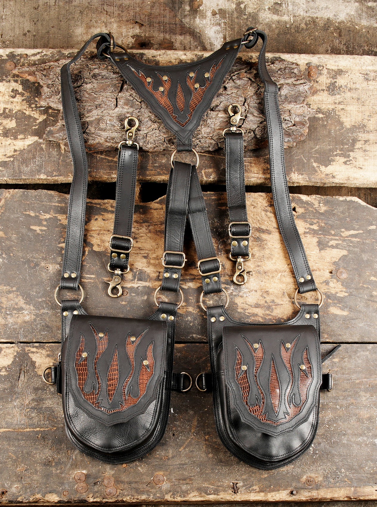 Heavy-duty leather shoulder holster with reinforced stitching