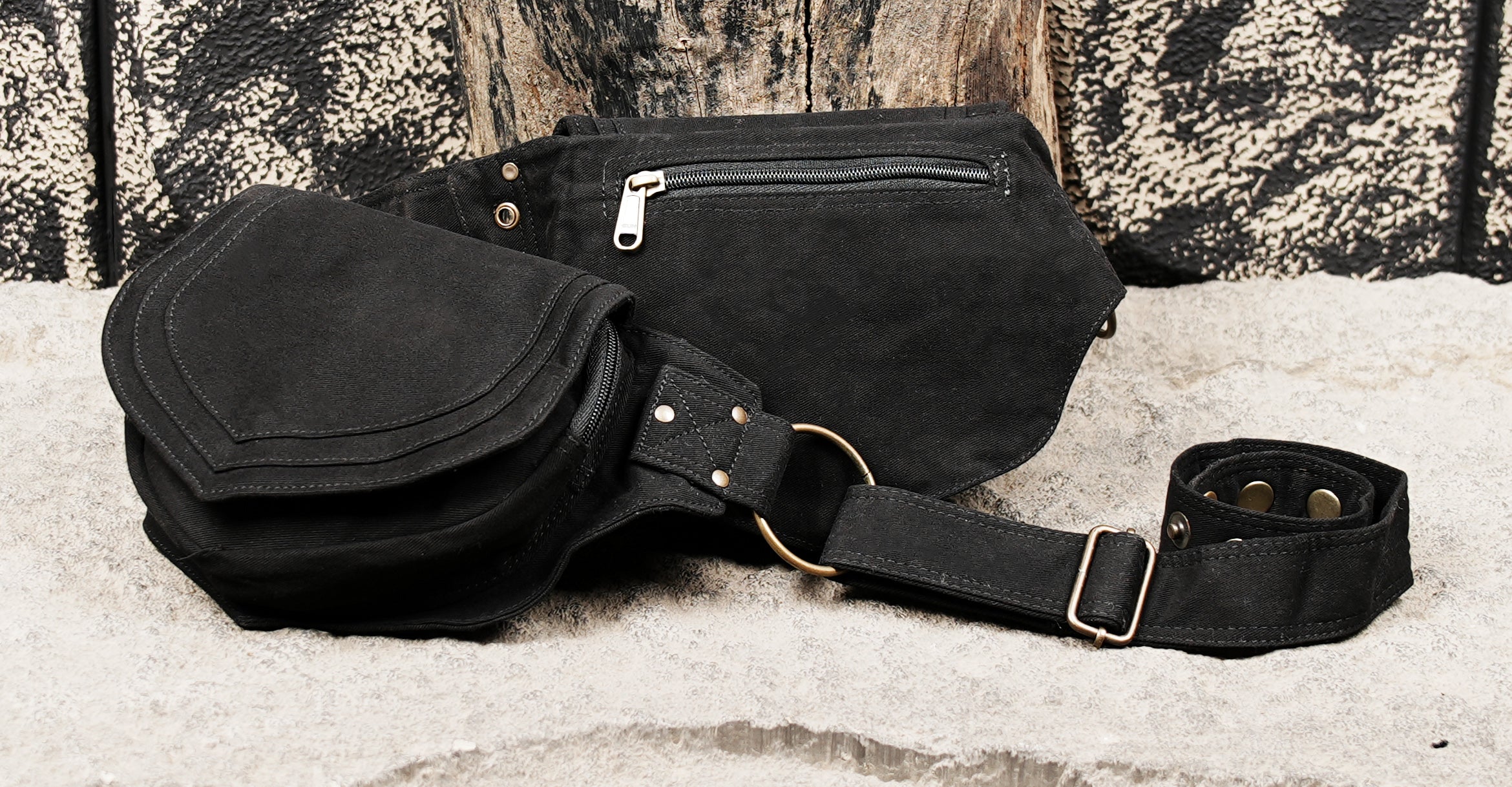 Festival ready cotton waist belt with two secure front pockets