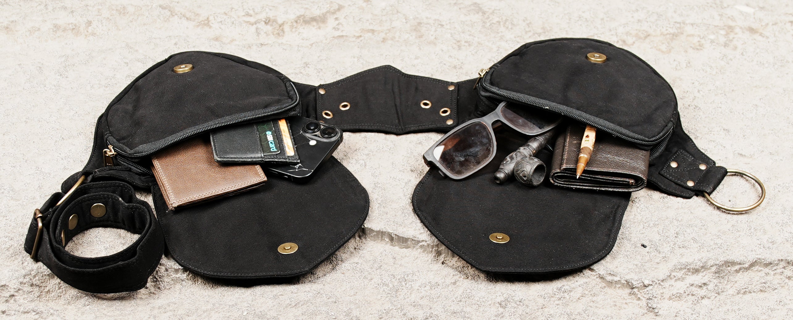 Unisex cotton waist belt bag with double pouch design