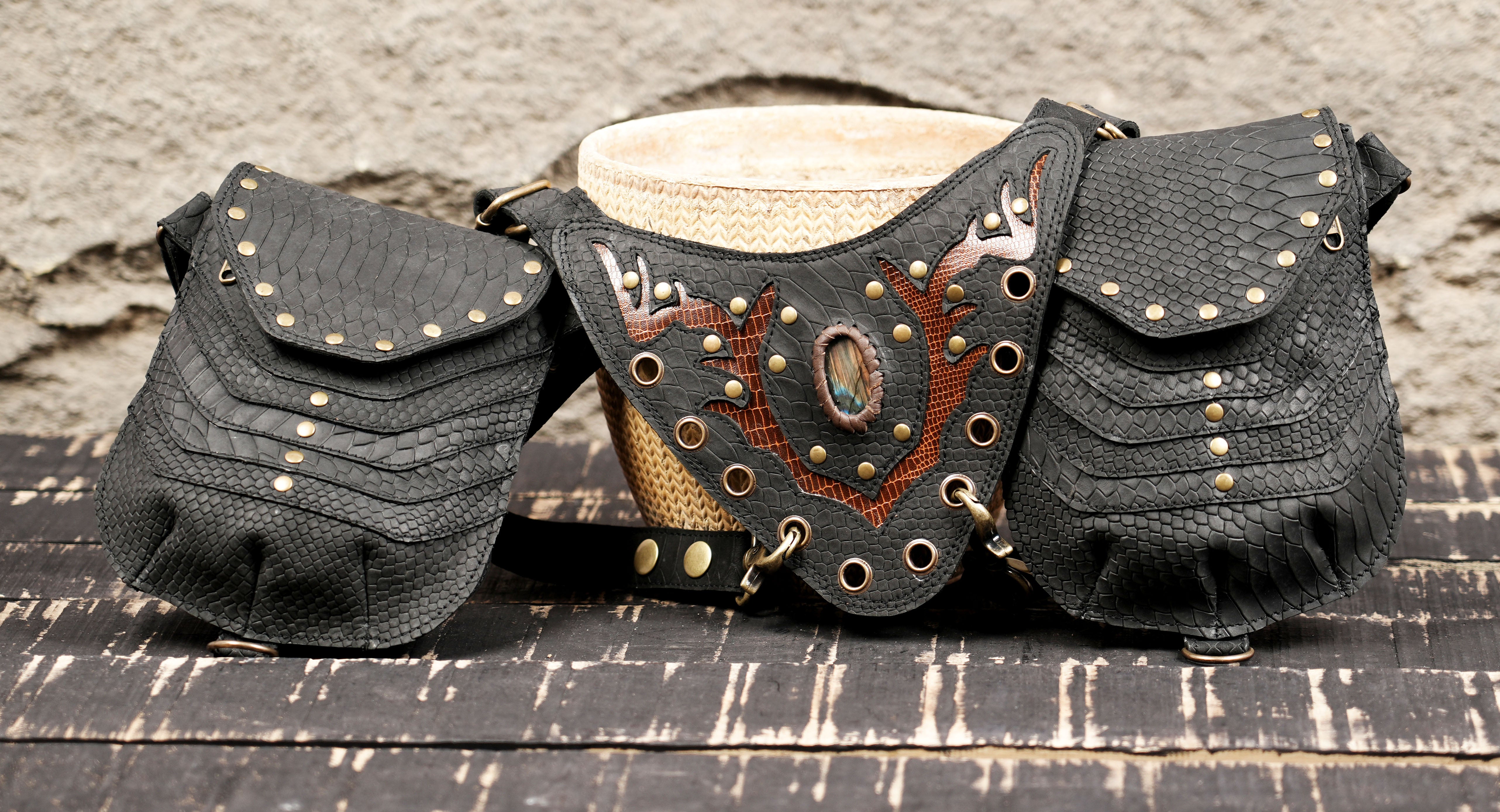 Premium black leather holster bag designed for festivals and outdoor wear