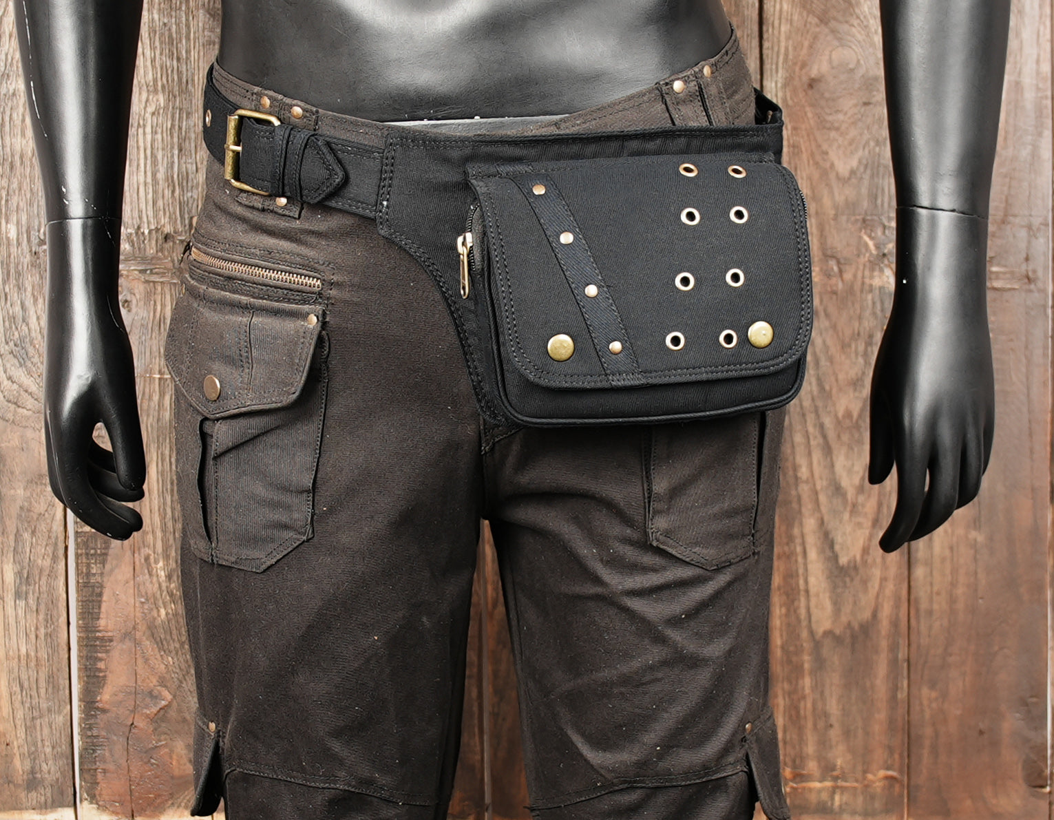 Cotton waist pouch belt with strong fabric and rivets