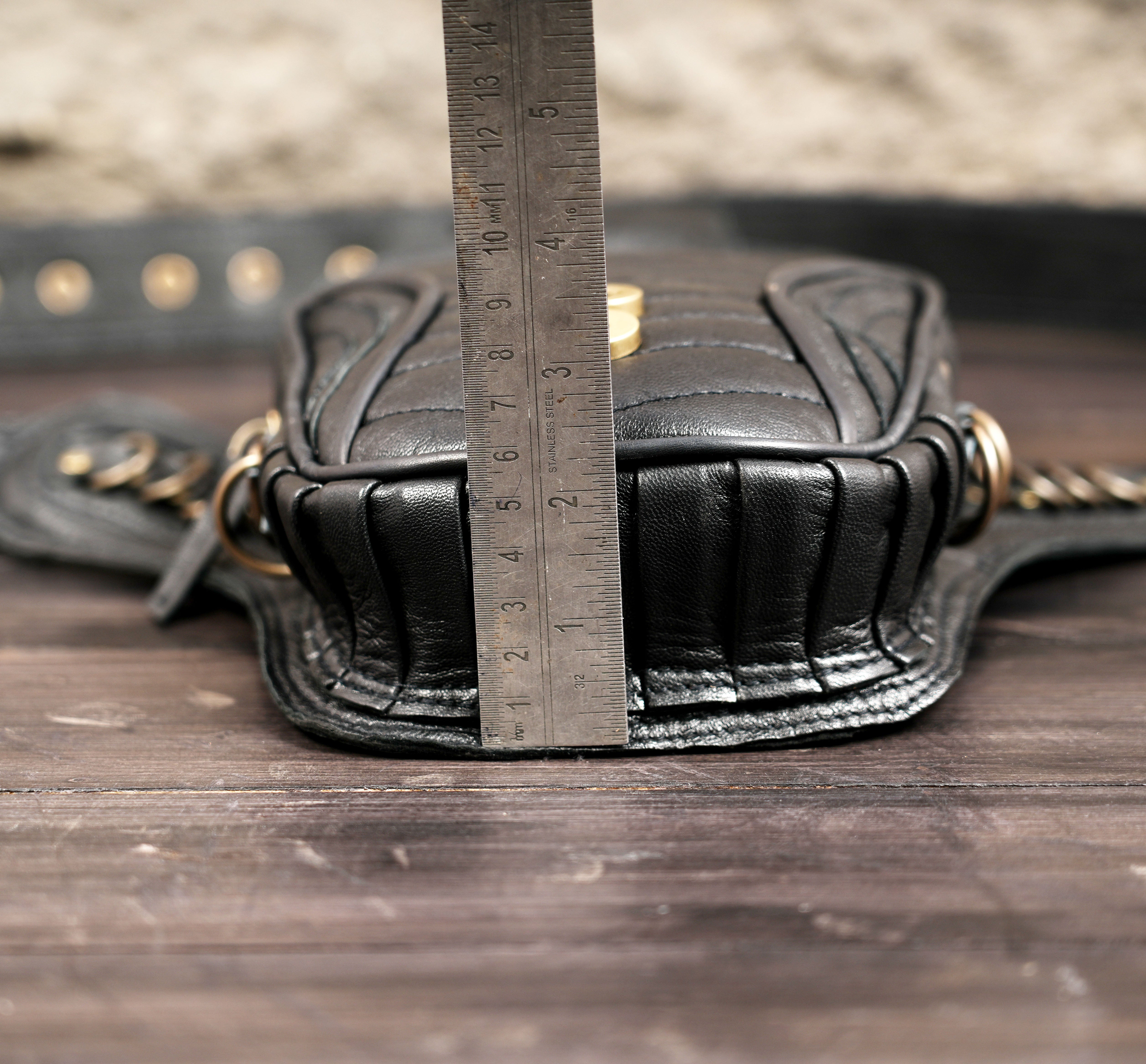 Cross style leather waist belt pouch with layered leather detailing