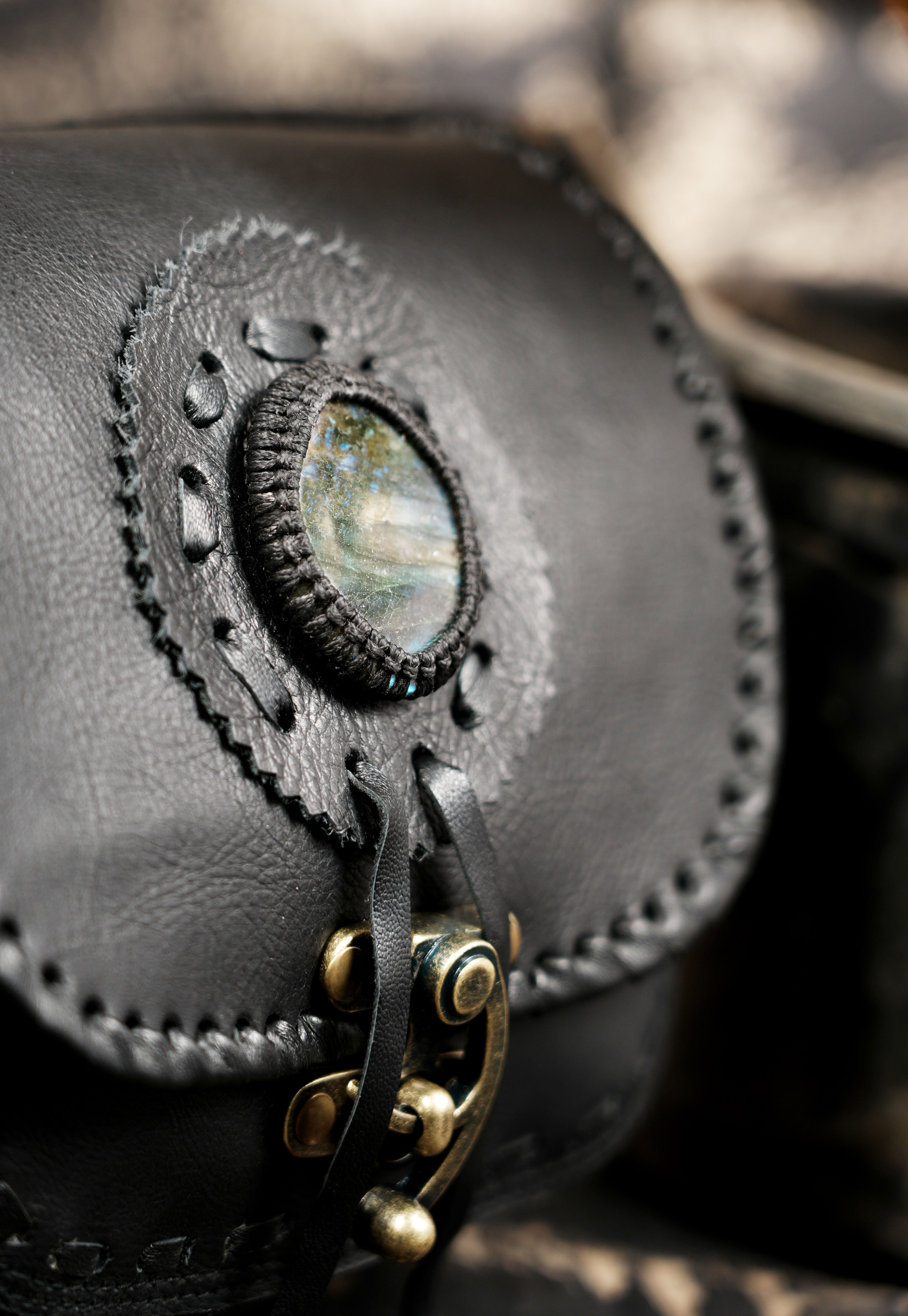 Handmade Leather Waist Belt with Pouch | Steampunk Gothic Utility Belt | Steampunk Leather Waist Belt with Stone Detail | Handmade Utility Bag (LT/AB/WB/6078)