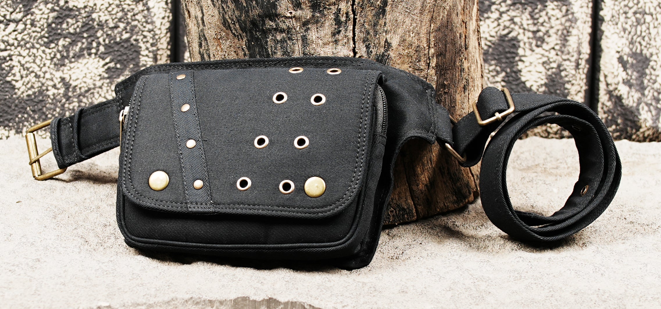 Unisex cotton waist belt bag with snap button closure