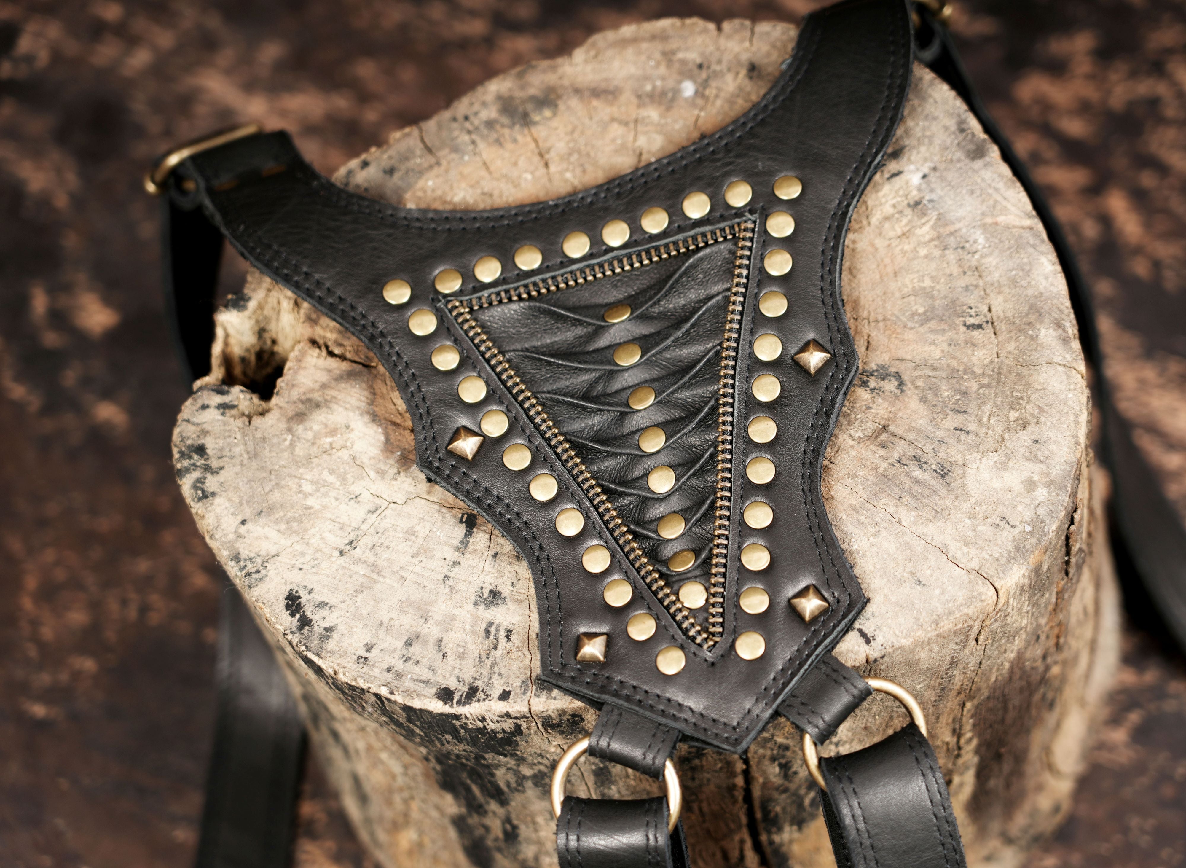 Handmade Leather Shoulder Holster with Dual Pouches | Steampunk Gothic Style | Premium Black Leather Holster | Dual Pocket Hands Free Utility Bag (LT/AB/HLS/6014)