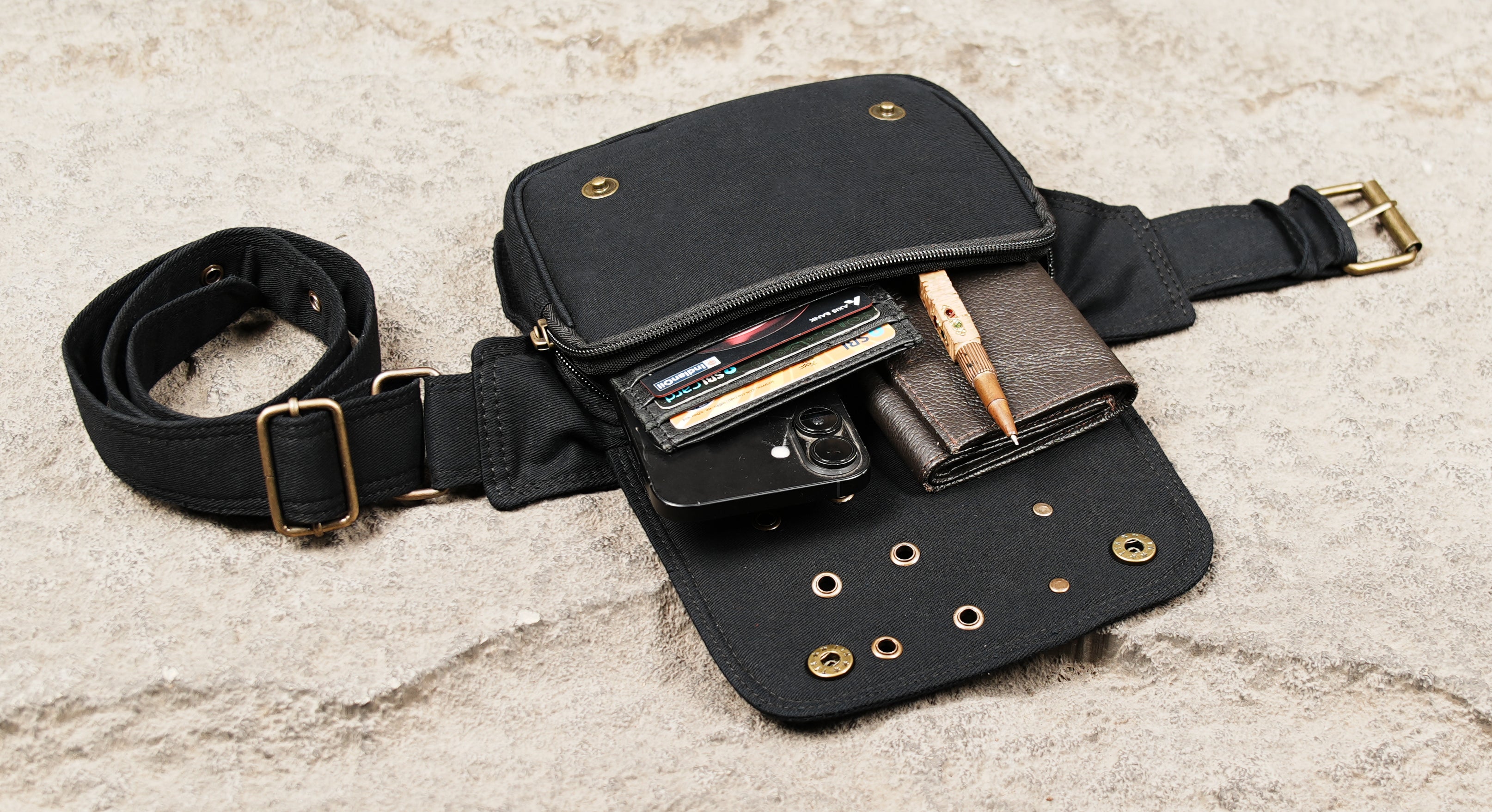 Handmade Cotton Waist Belt with Utility Pouch | Lightweight Everyday Bag | Unisex Cotton Waist Belt Pouch | Lightweight Festival & Travel Bag (CTN/AB/WB/1003)