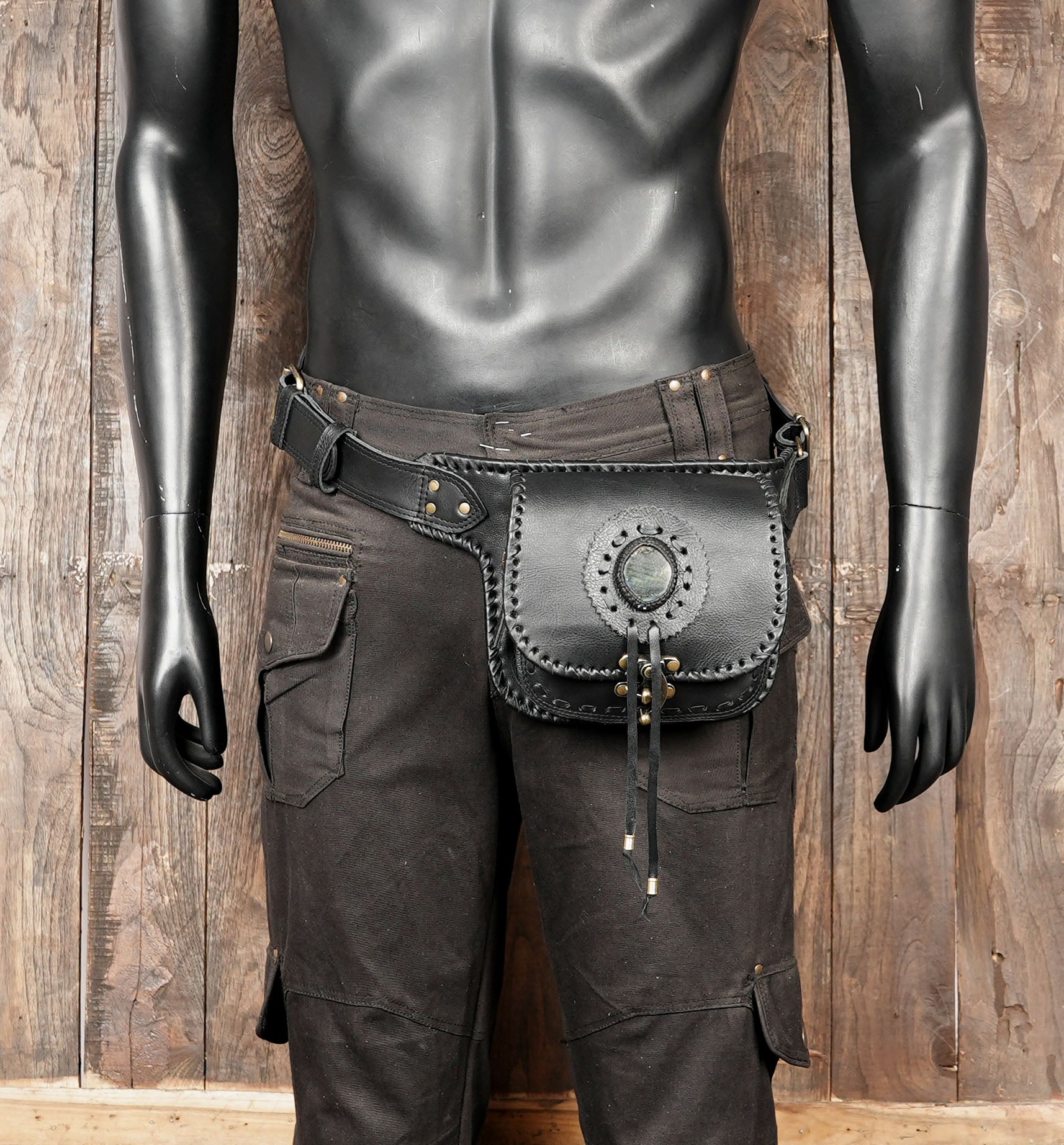 Festival leather waist belt bag with gothic and steampunk aesthetics