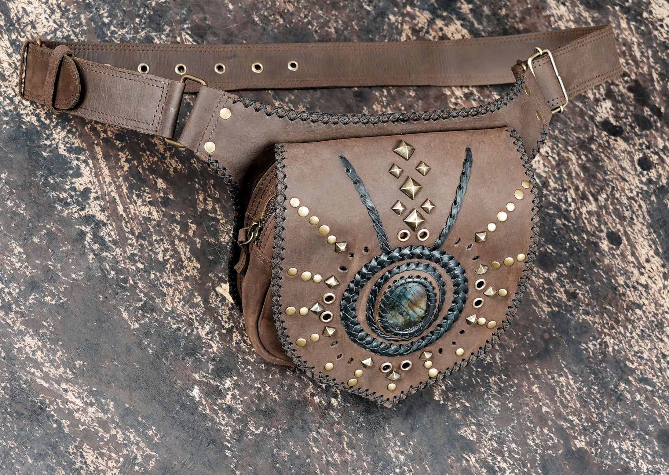 Leather waist belt pouch for festivals travel and daily use