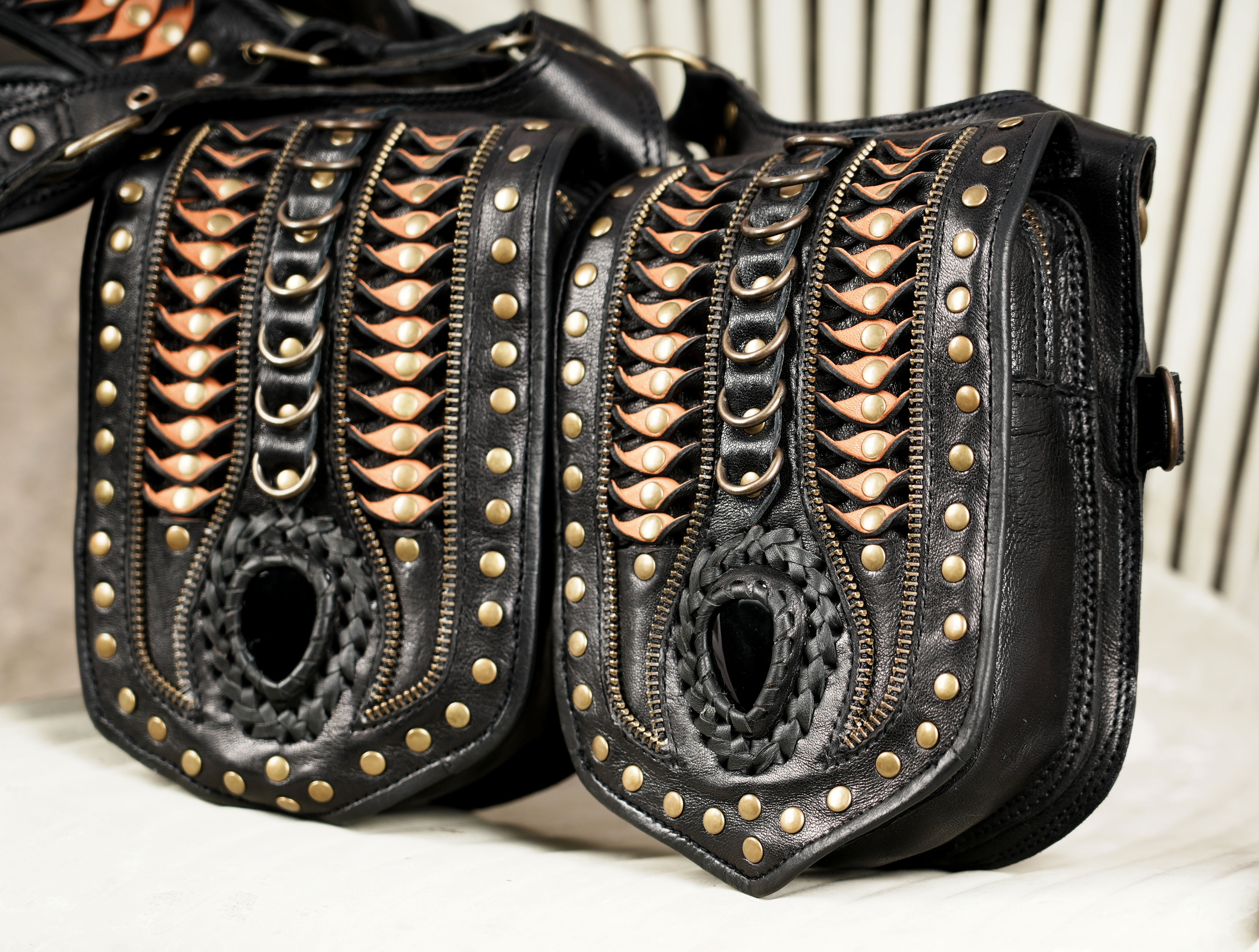 Handmade Black Leather Shoulder Holster with Dual Utility Pouches || Steampunk Black Leather Shoulder Holster with Dual Pockets (LT/AB/HLS/6053)