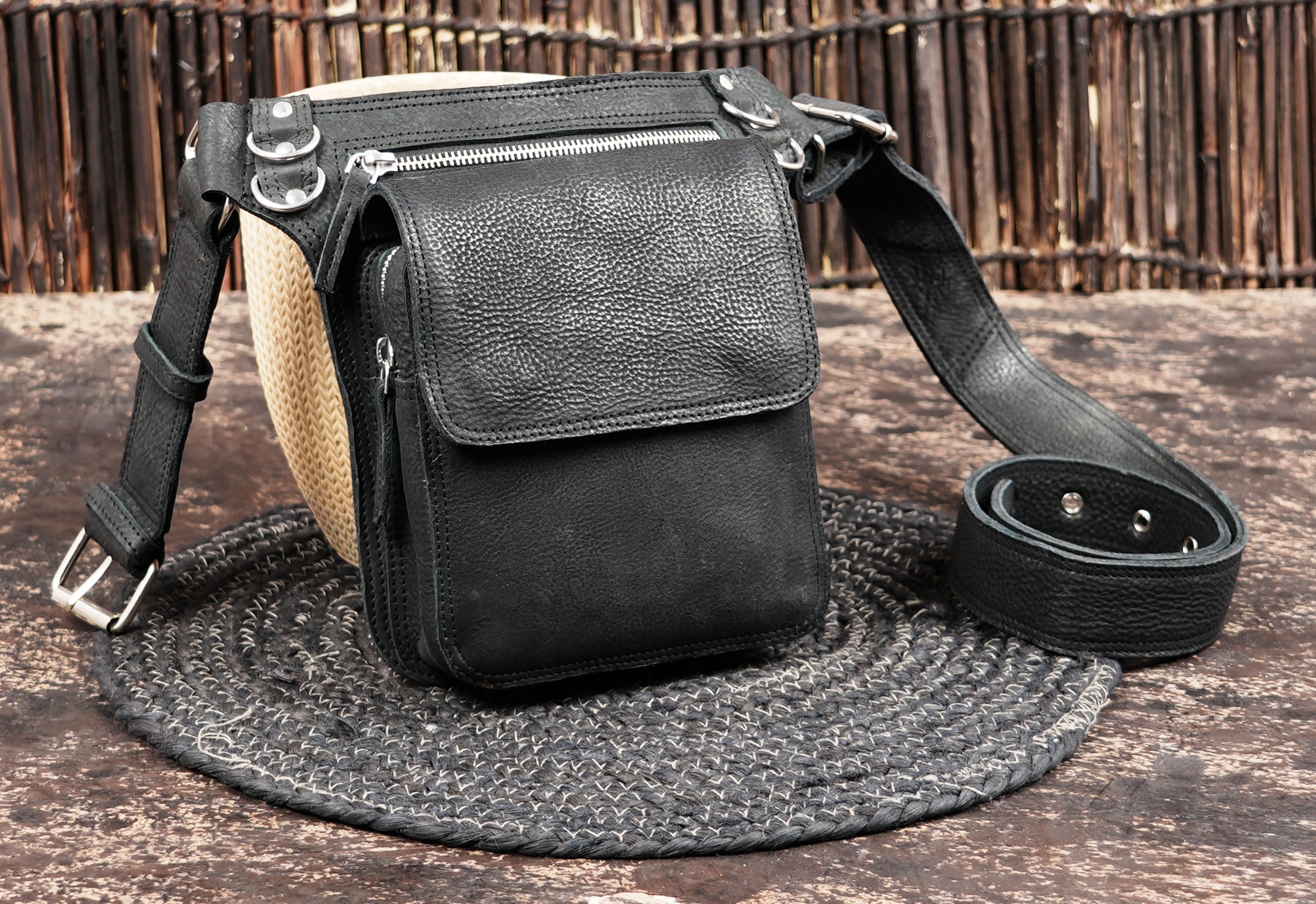 Genuine Black Leather Waist Belt Bag with Adjustable Strap || Unisex Leather Waist Belt with Secure Zipper Pocket (LT/NS/WB/6001)