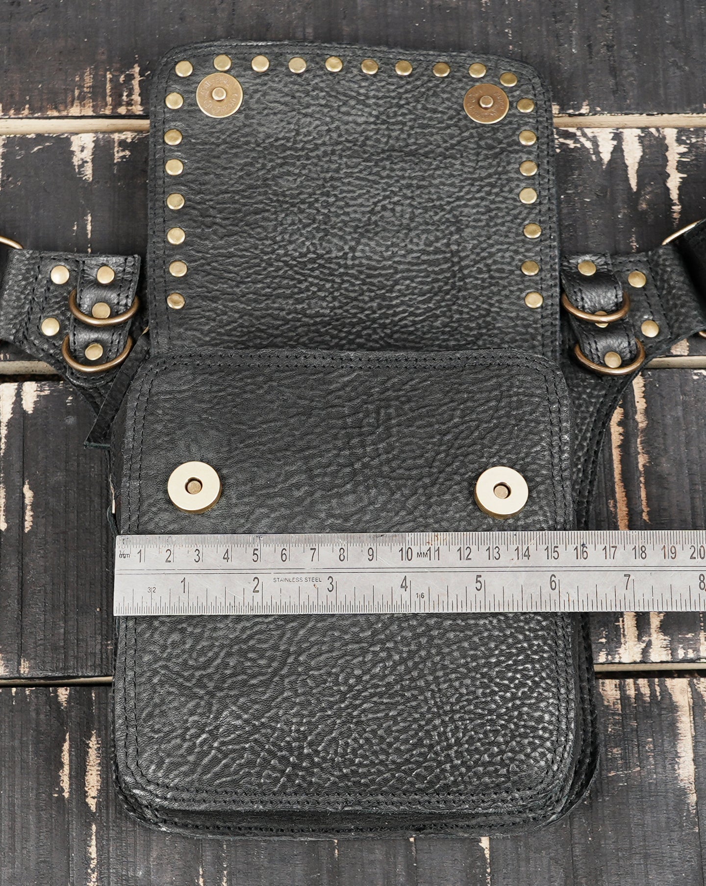 Black Genuine Leather Waist Belt Bag with Stud Detail || Unisex Black Leather Utility Waist Bag with Adjustable Belt (LT/AB/WB/6209)