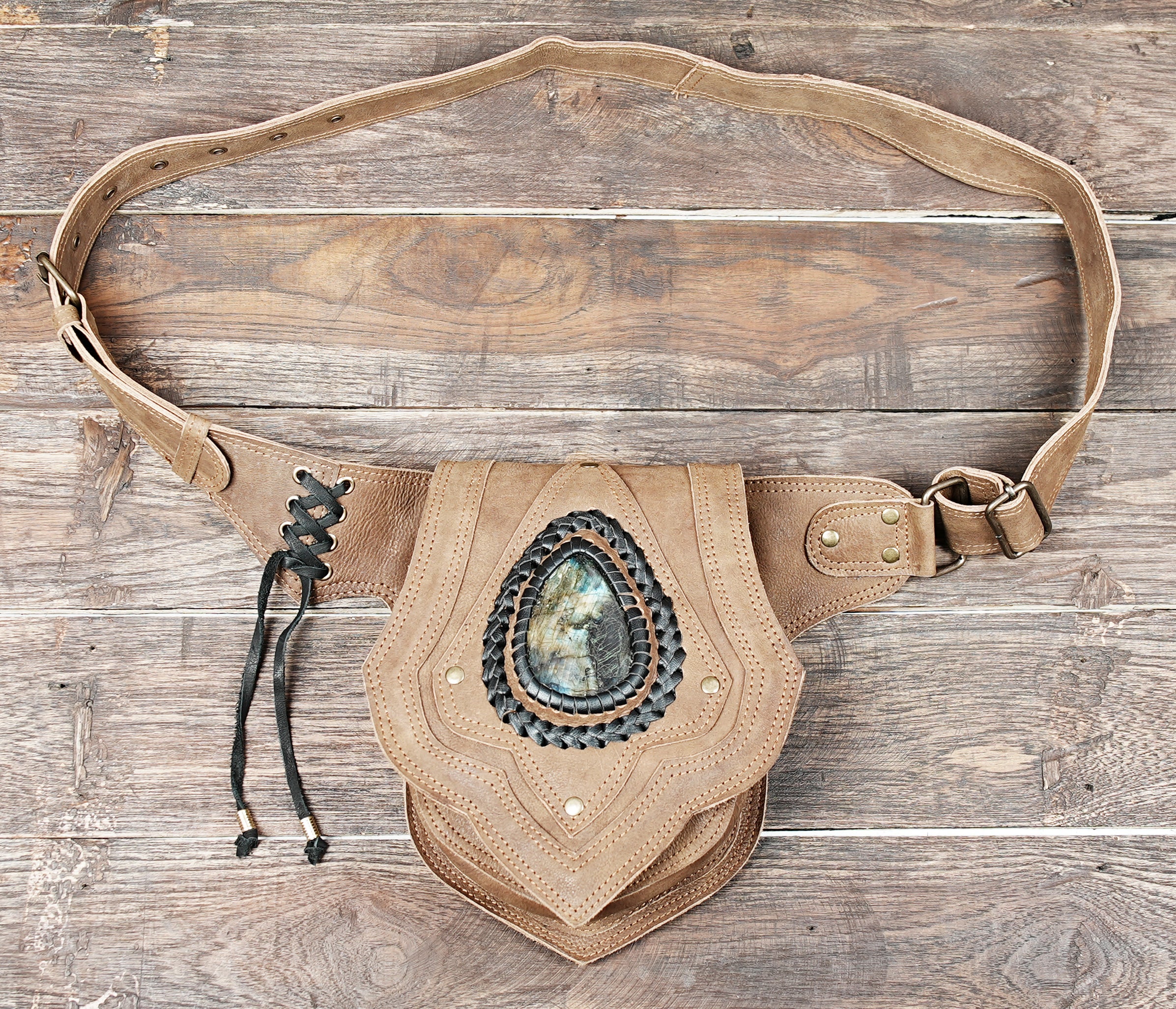 Durable black leather utility belt