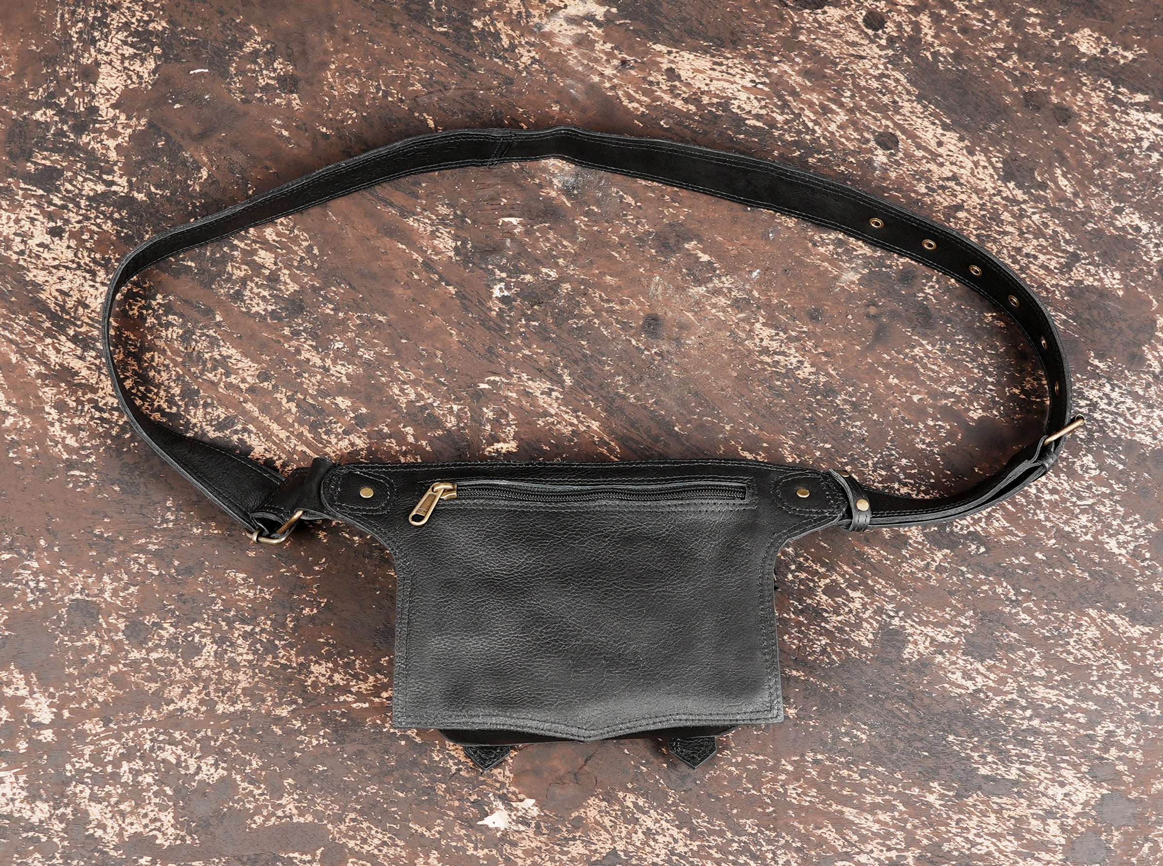 style leather waist satchel with dual straps"